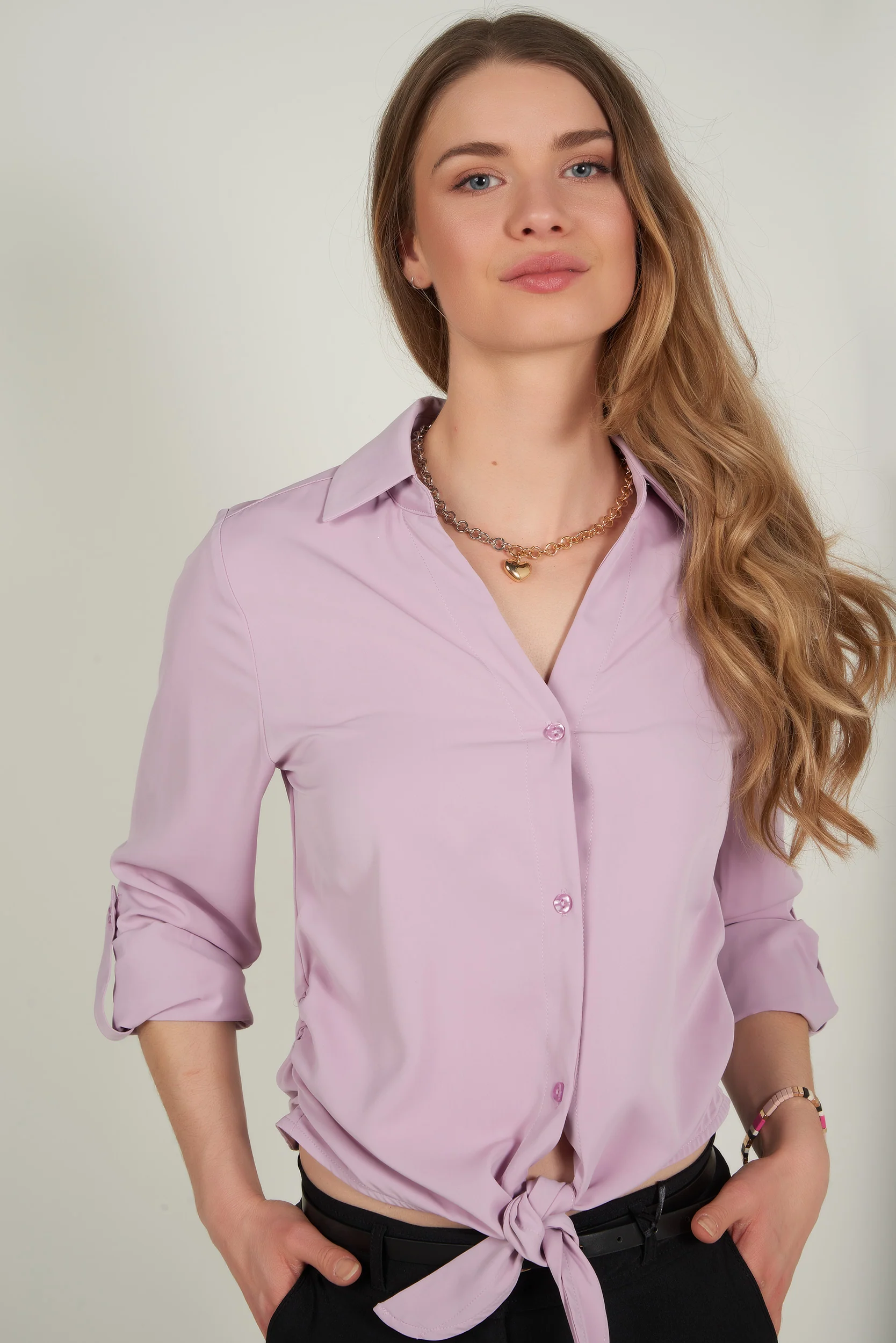 Blouse fluide nouée élégante - CARMEL-Z1U - (E-A5)