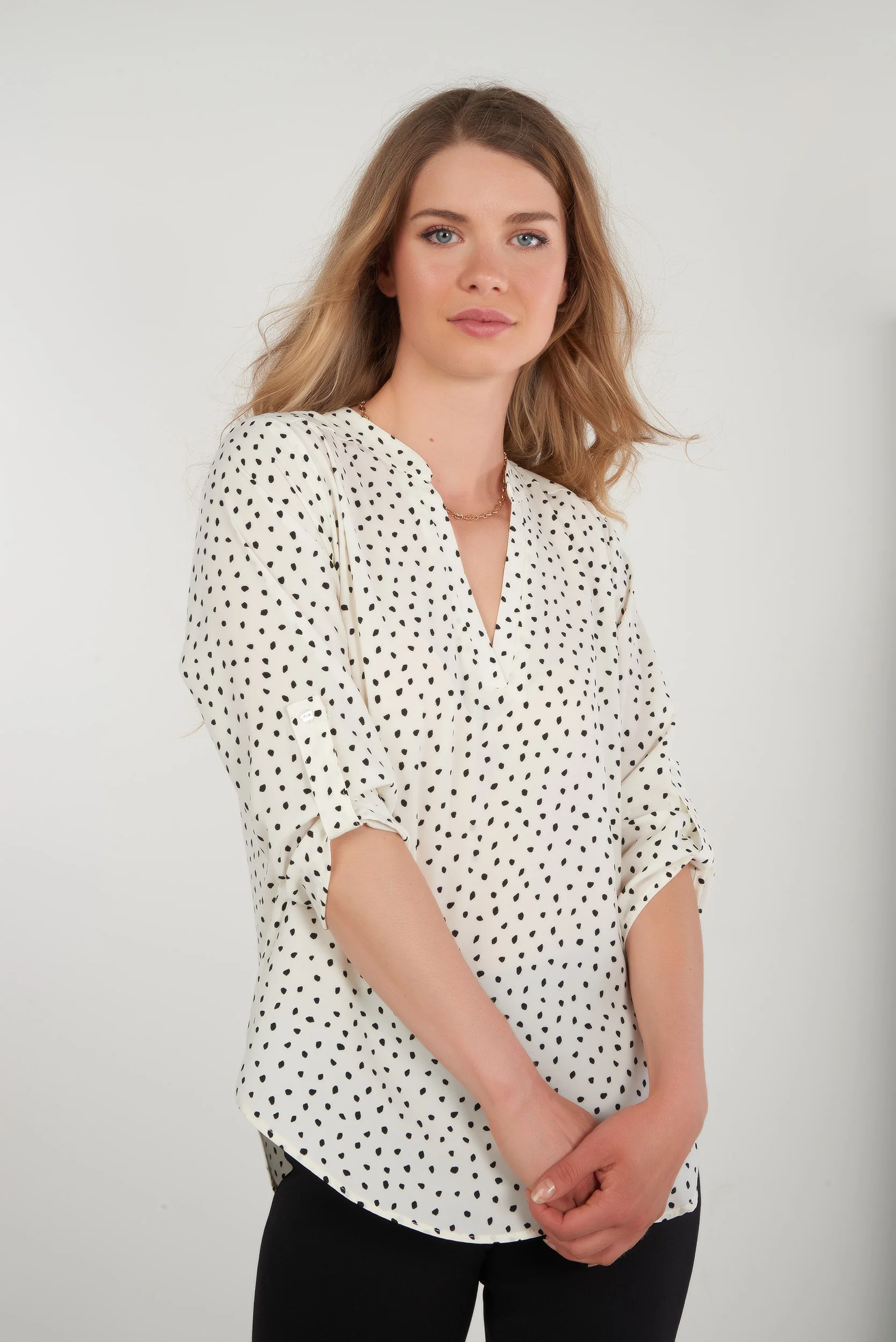 Blouse à manches trois-quarts avec pois - ARIS-DOT25 - (R-A1) - Image 3