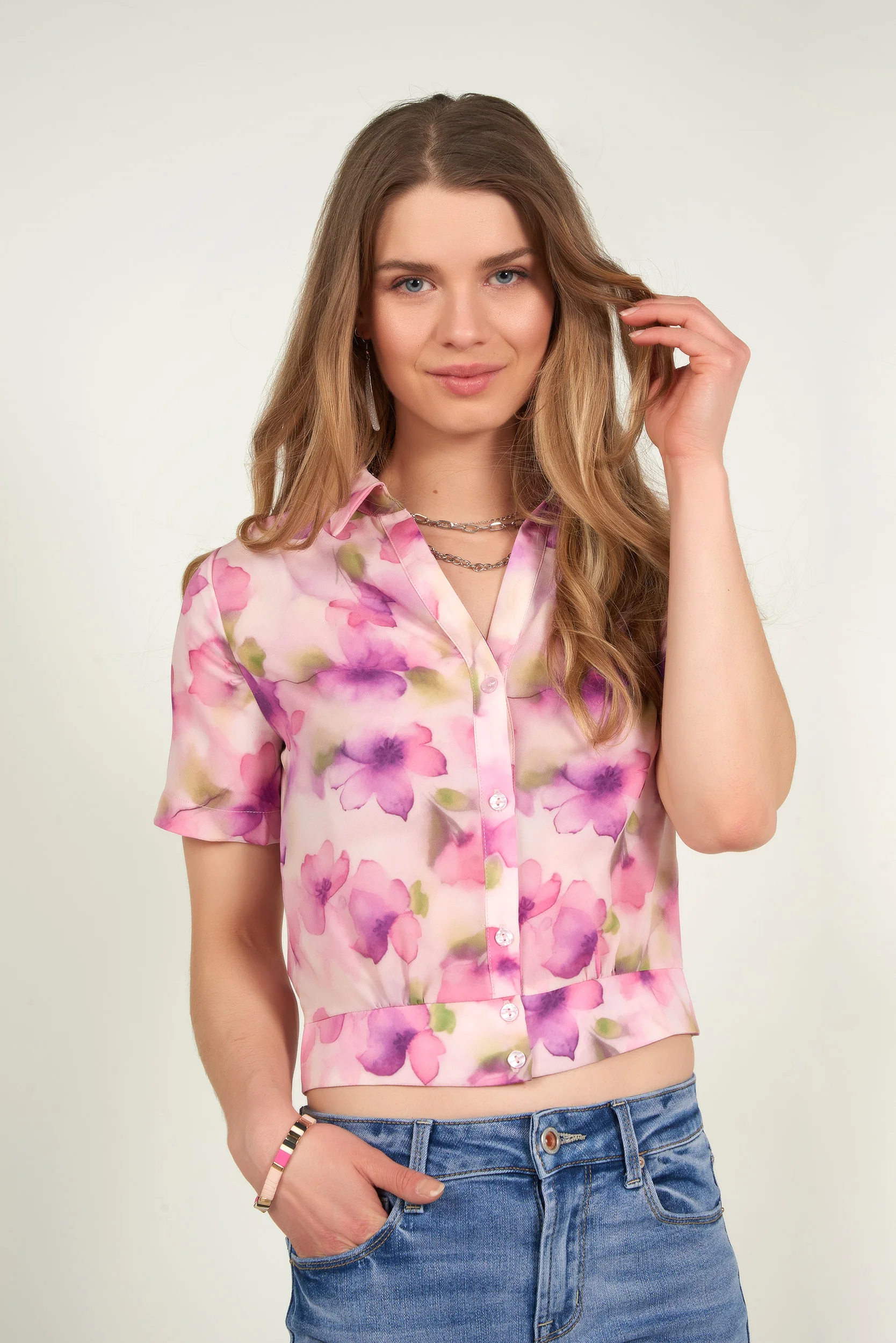 Blouse fleurie aquarelle - FINA-CF - (E-A6)