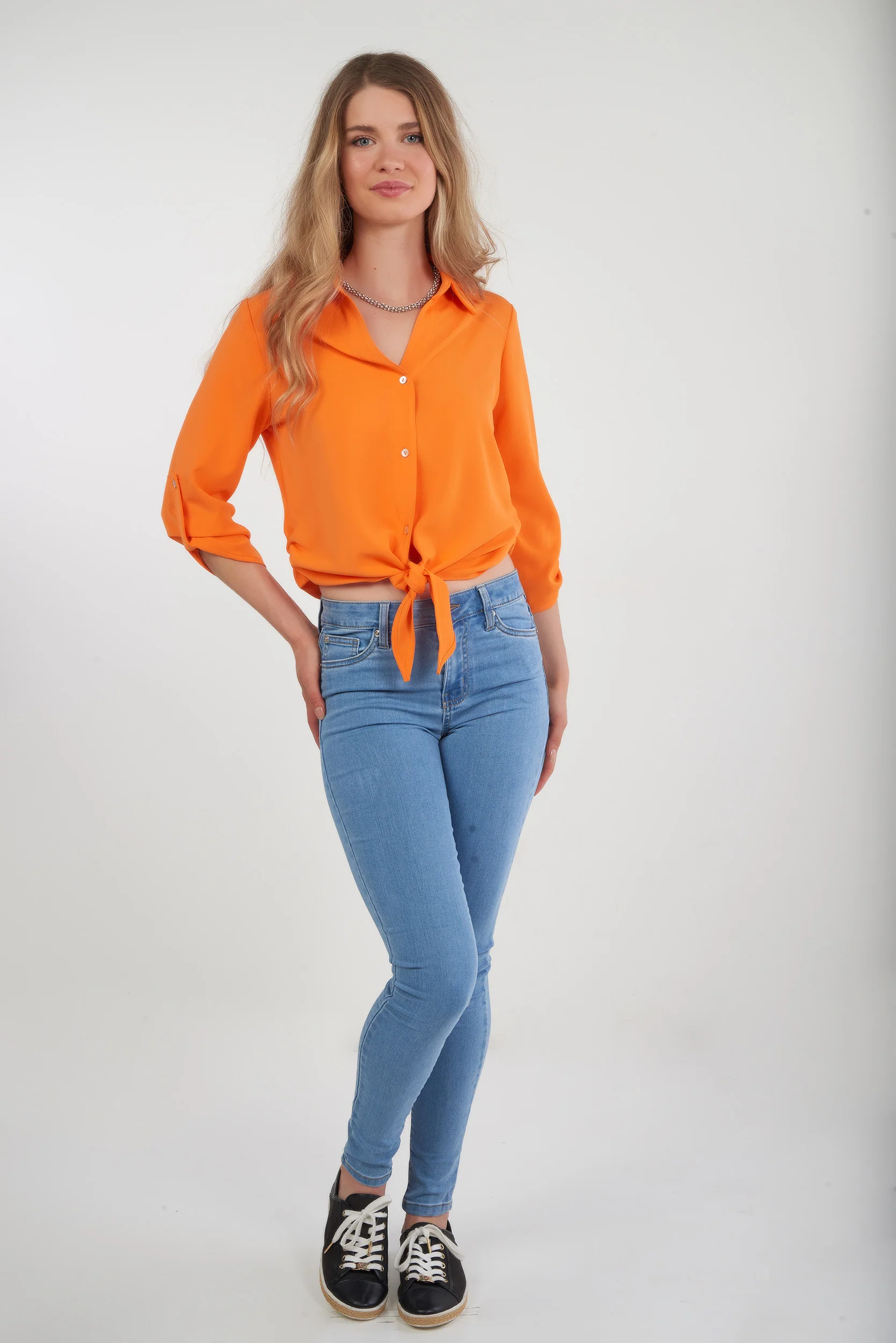 Blouse unie à manches trois-quarts -CARMELA-25 - (R-B9) - Image 10