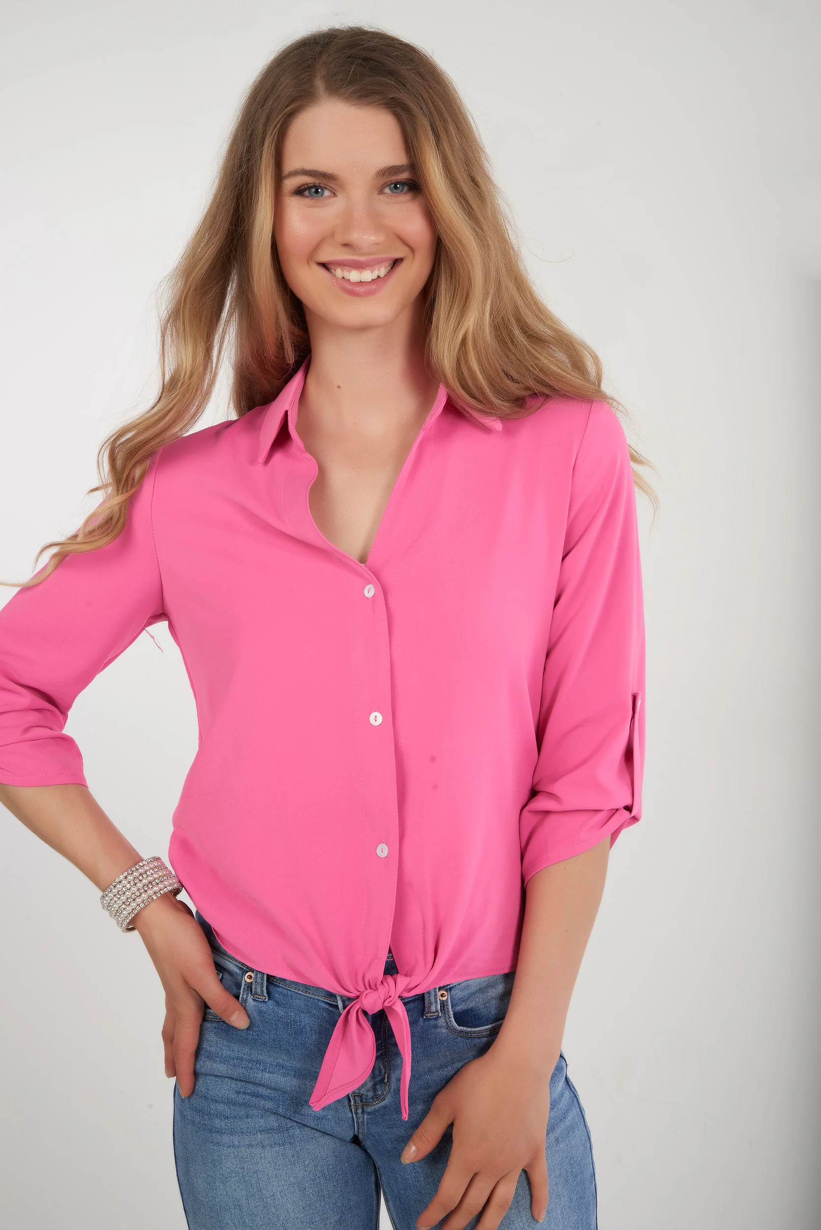 Blouse unie à manches trois-quarts -CARMELA-25 - (R-B9) - Image 13