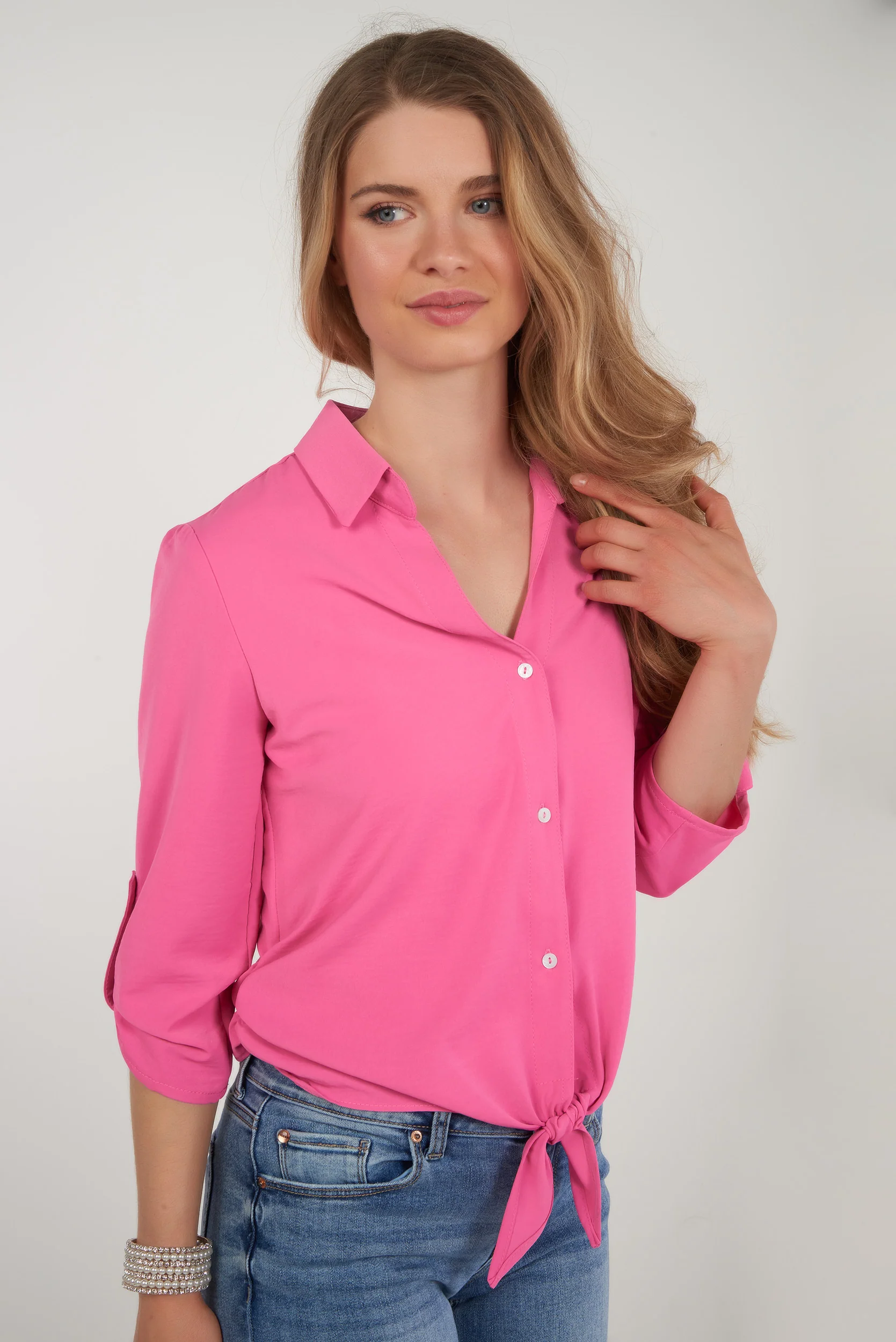 Blouse unie à manches trois-quarts -CARMELA-25 - (R-B9) - Image 16