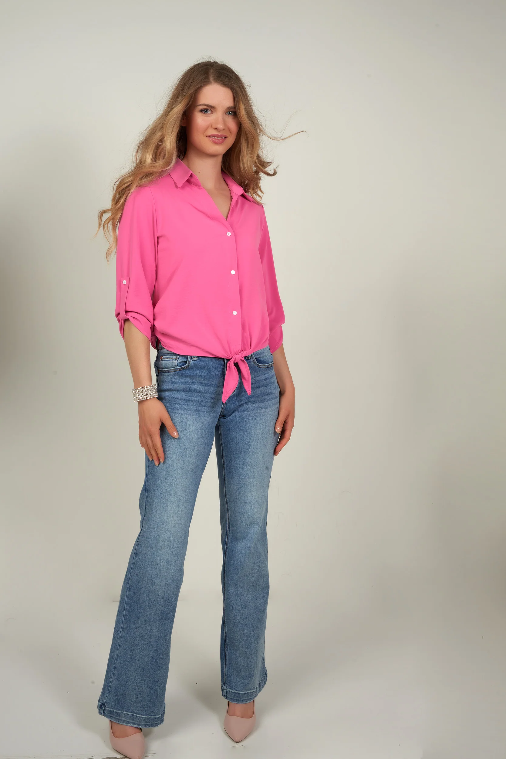 Blouse unie à manches trois-quarts -CARMELA-25 - (R-B9) - Image 18