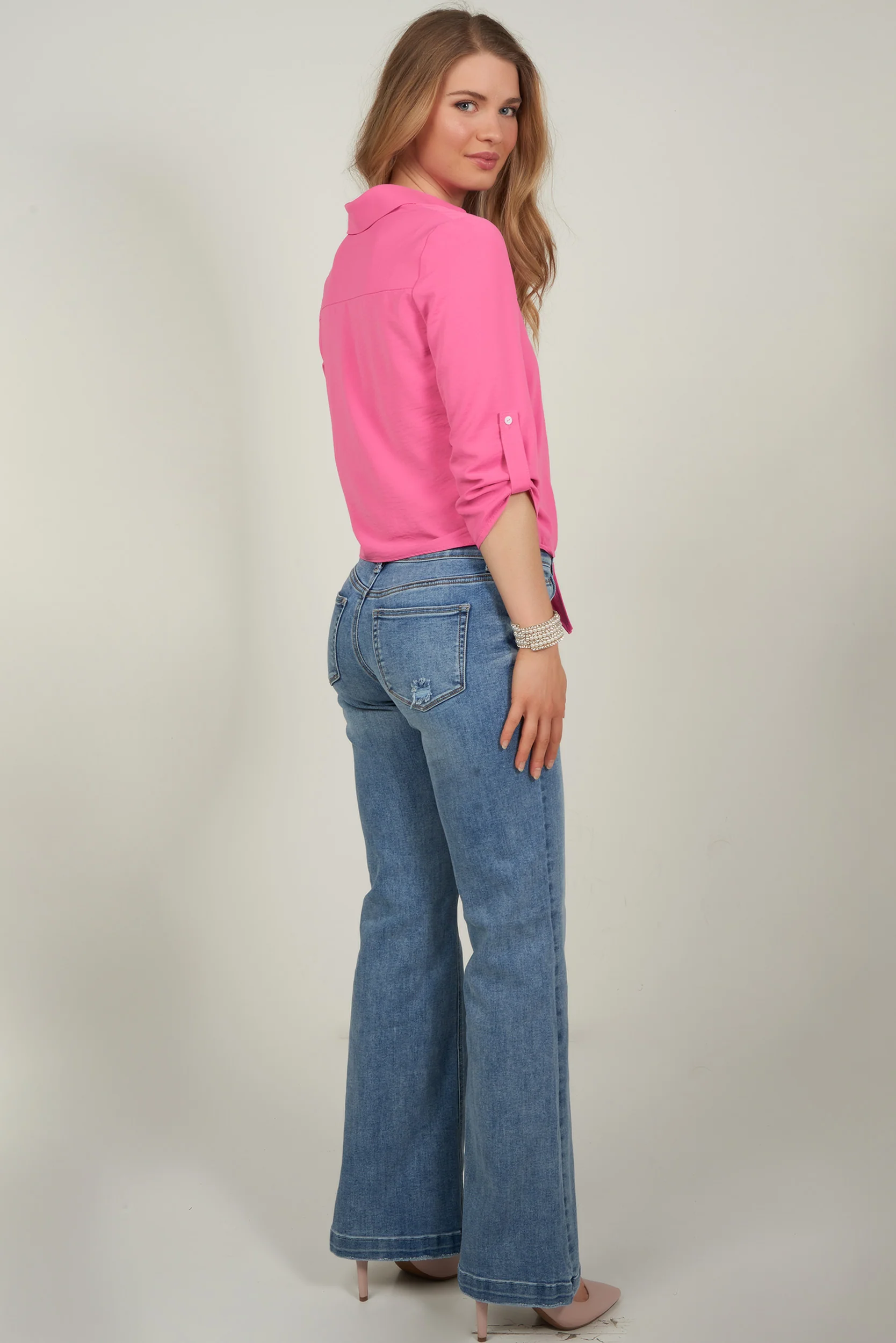 Blouse unie à manches trois-quarts -CARMELA-25 - (R-B9) - Image 19