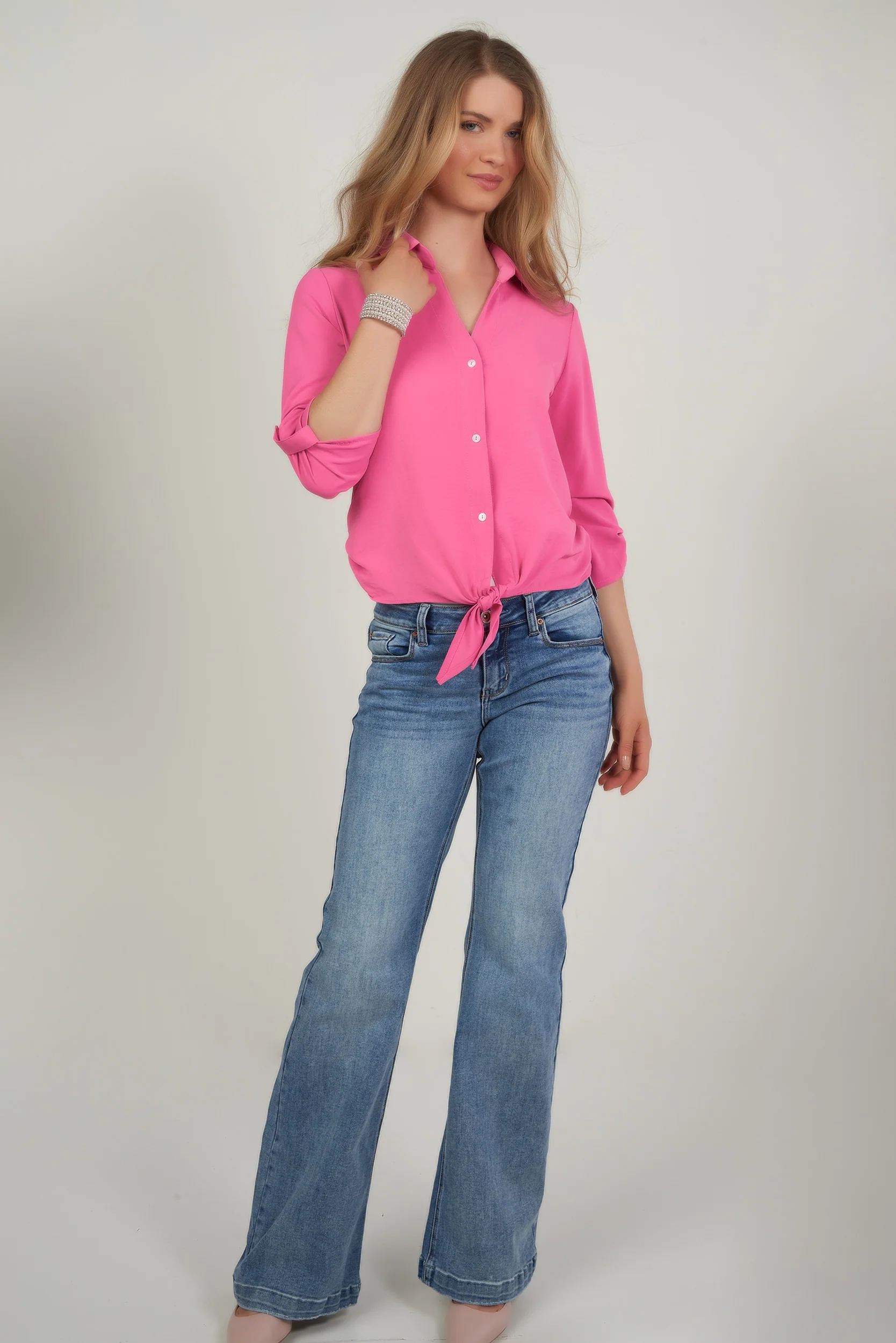 Blouse unie à manches trois-quarts -CARMELA-25 - (R-B9) - Image 20