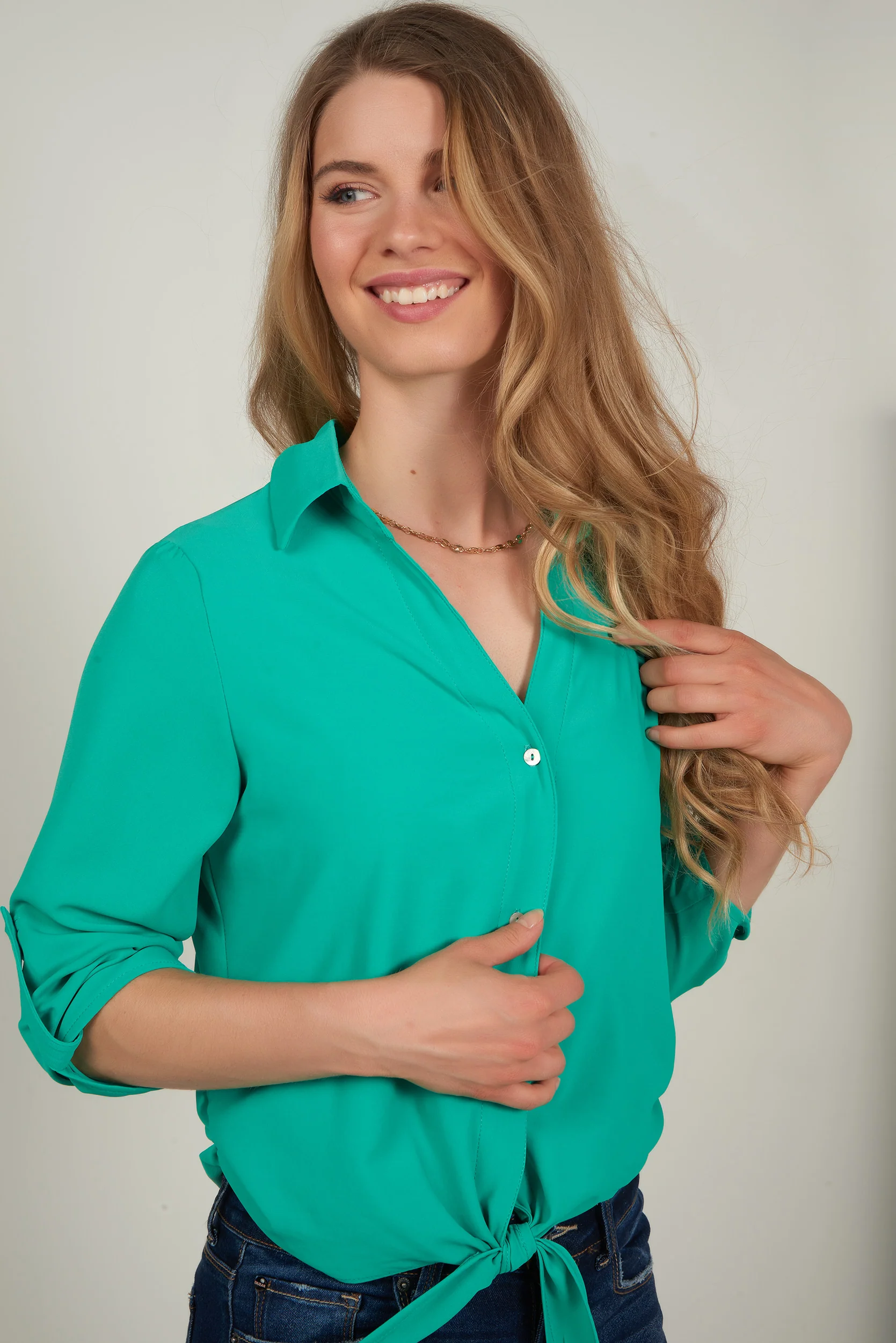 Blouse unie à manches trois-quarts -CARMELA-25 - (R-B9) - Image 21