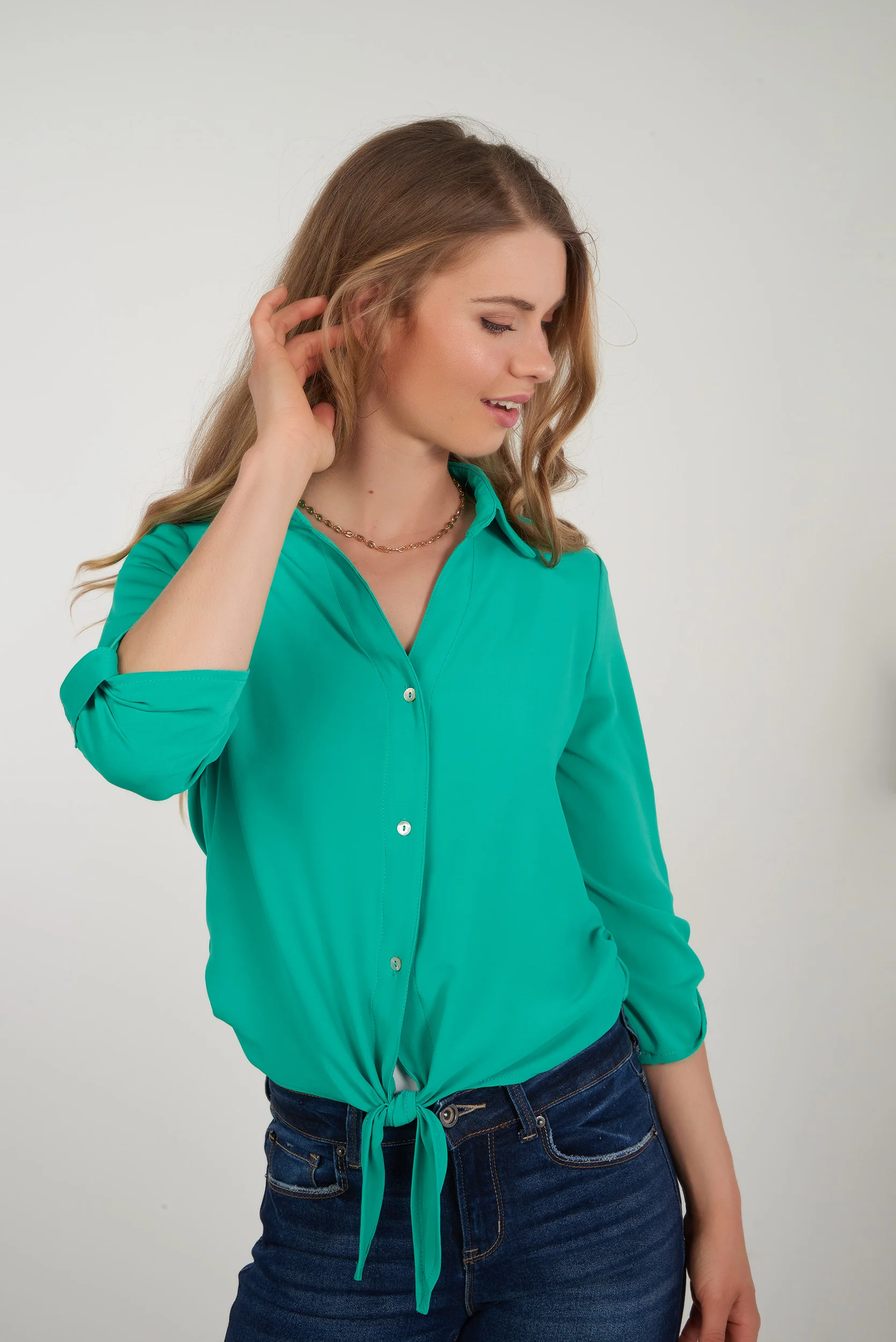 Blouse unie à manches trois-quarts -CARMELA-25 - (R-B9) - Image 23