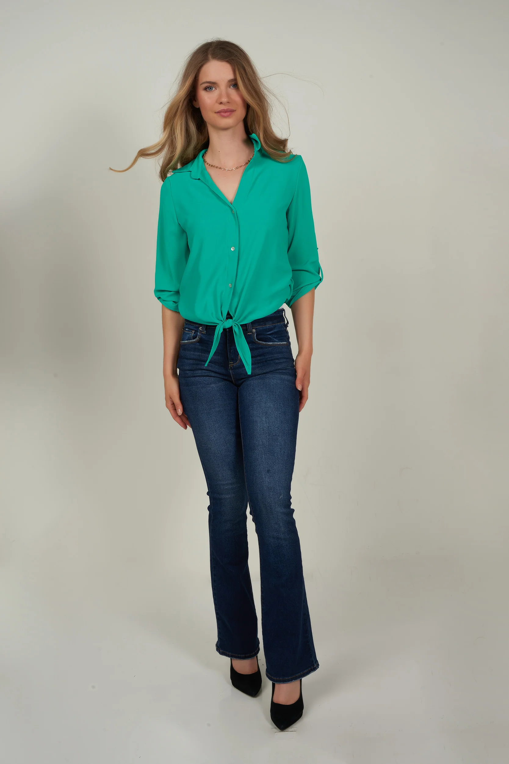 Blouse unie à manches trois-quarts -CARMELA-25 - (R-B9) - Image 24