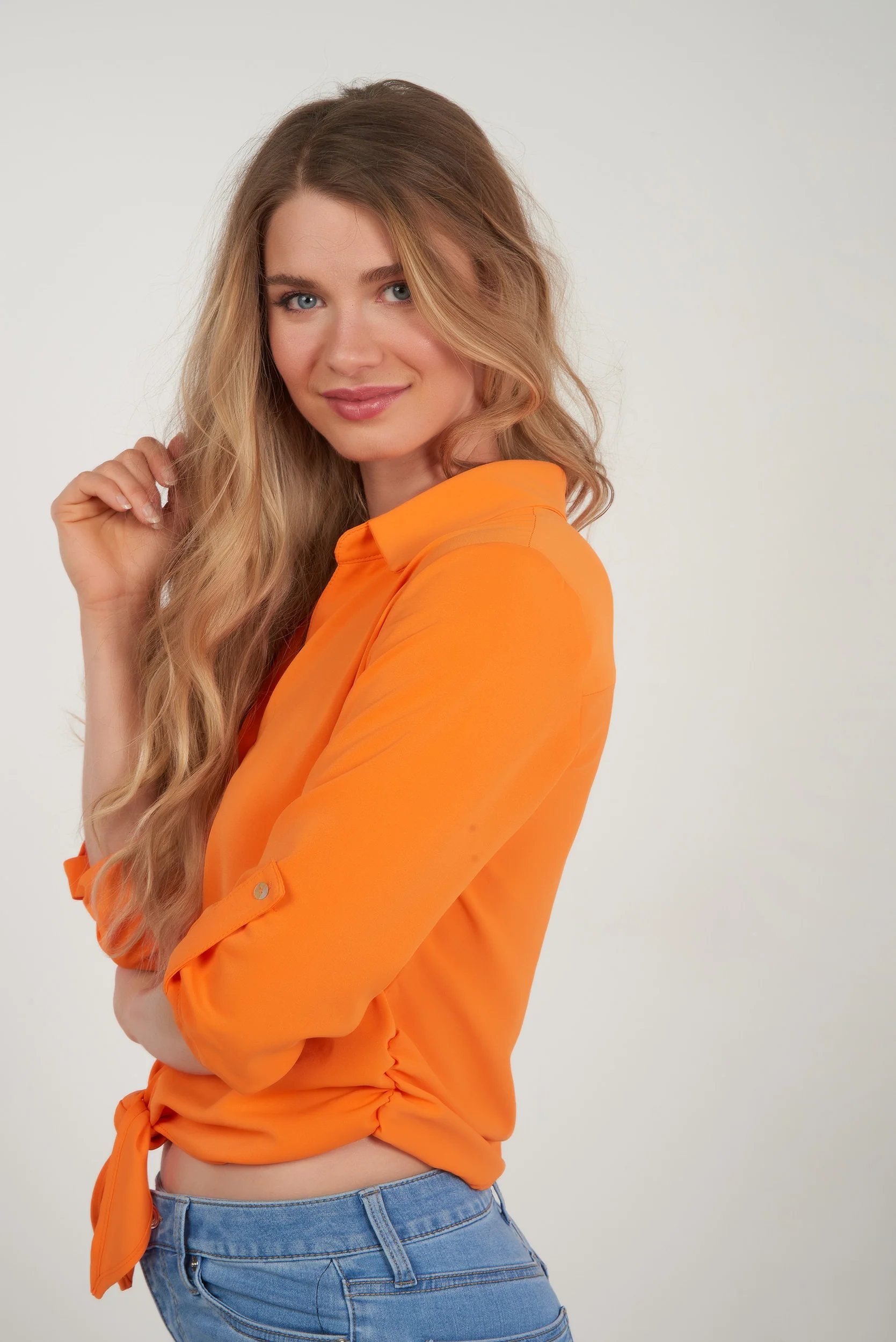 Blouse unie à manches trois-quarts -CARMELA-25 - (R-B9) - Image 8