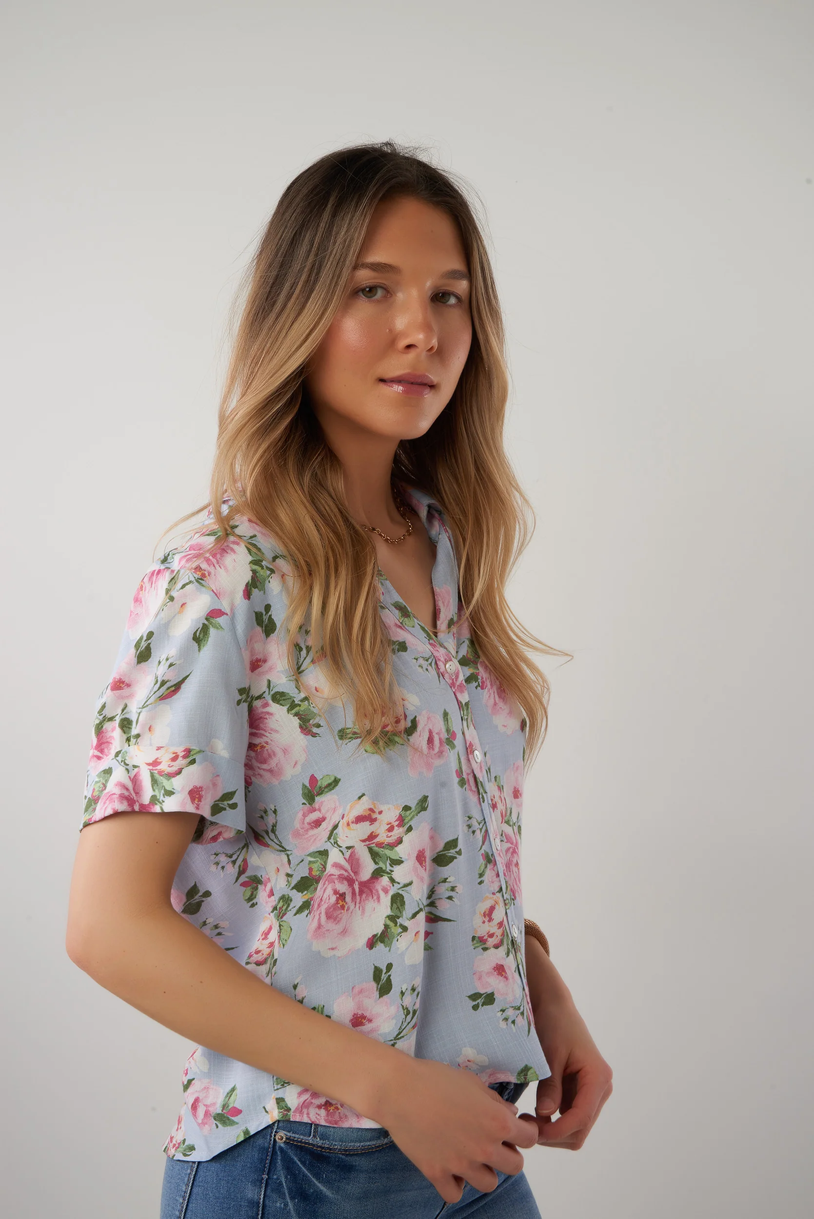 Blouse fleurie à manches courtes - NORMA-NPK2 - (R-A10) - Image 3