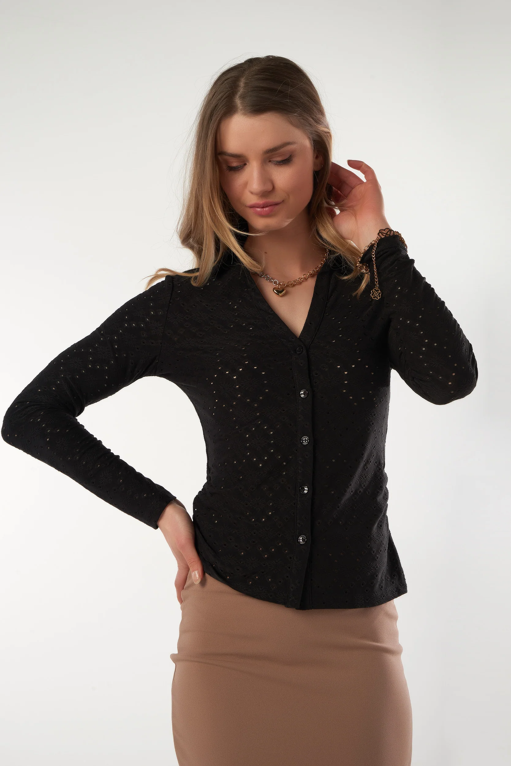 Blouse en Dentelle au Col V - LEONCIA-SZ1 - (E-B1) - Image 2