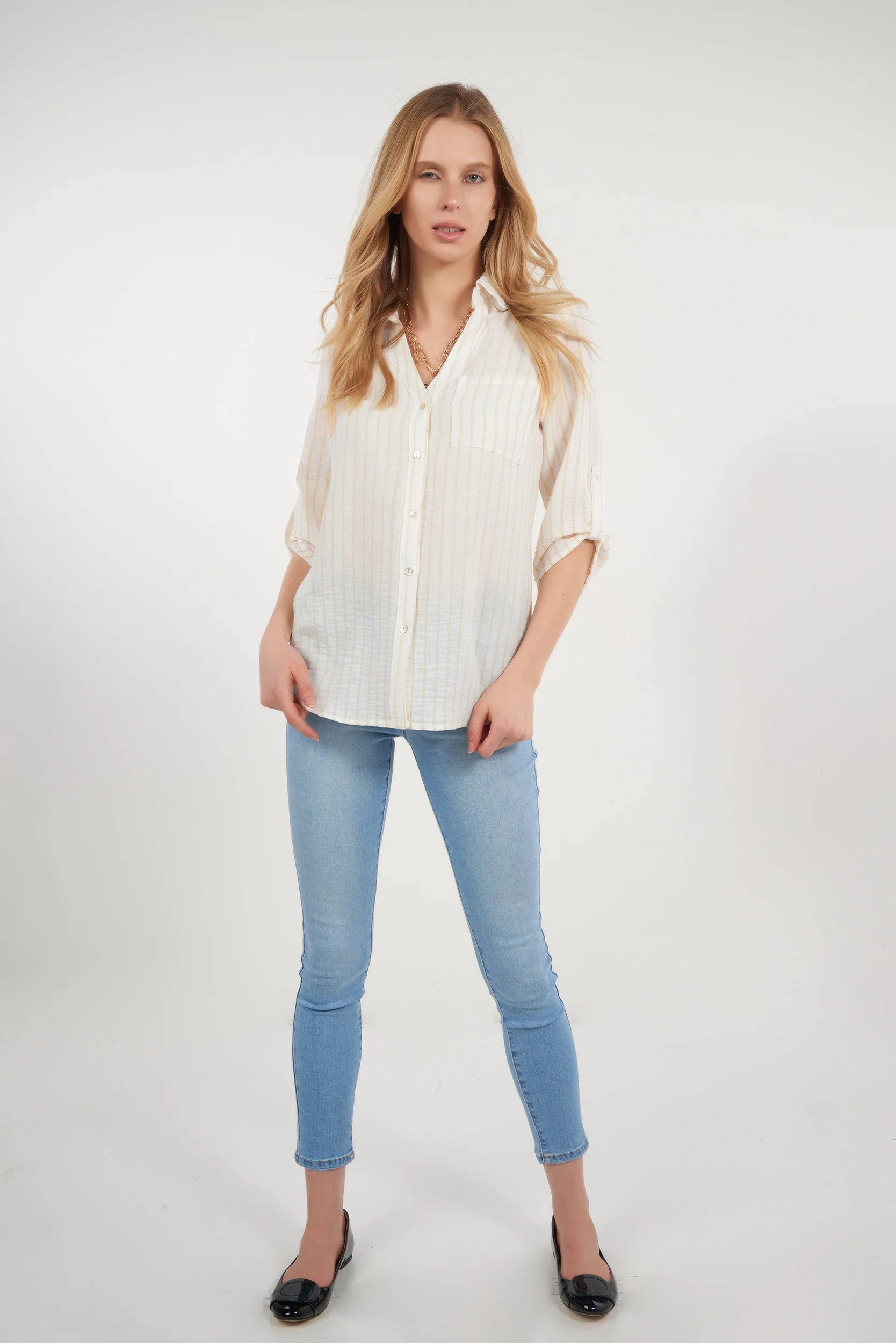Blouse rayée à manches trois-quarts - PINGA-3 - (R-A19) - Image 12
