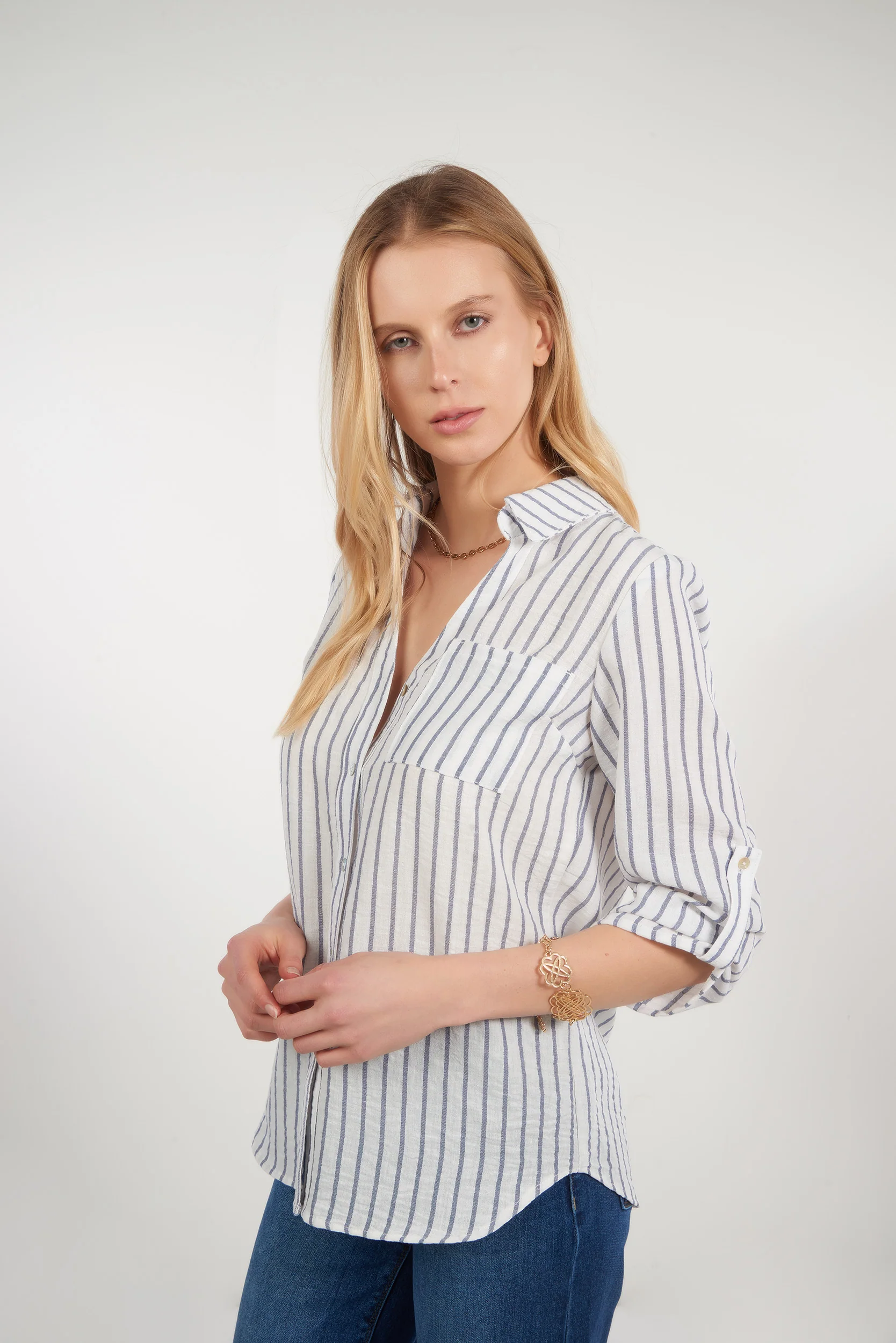 Blouse rayée à manches trois-quarts - PINGA-3 - (R-A19) - Image 3
