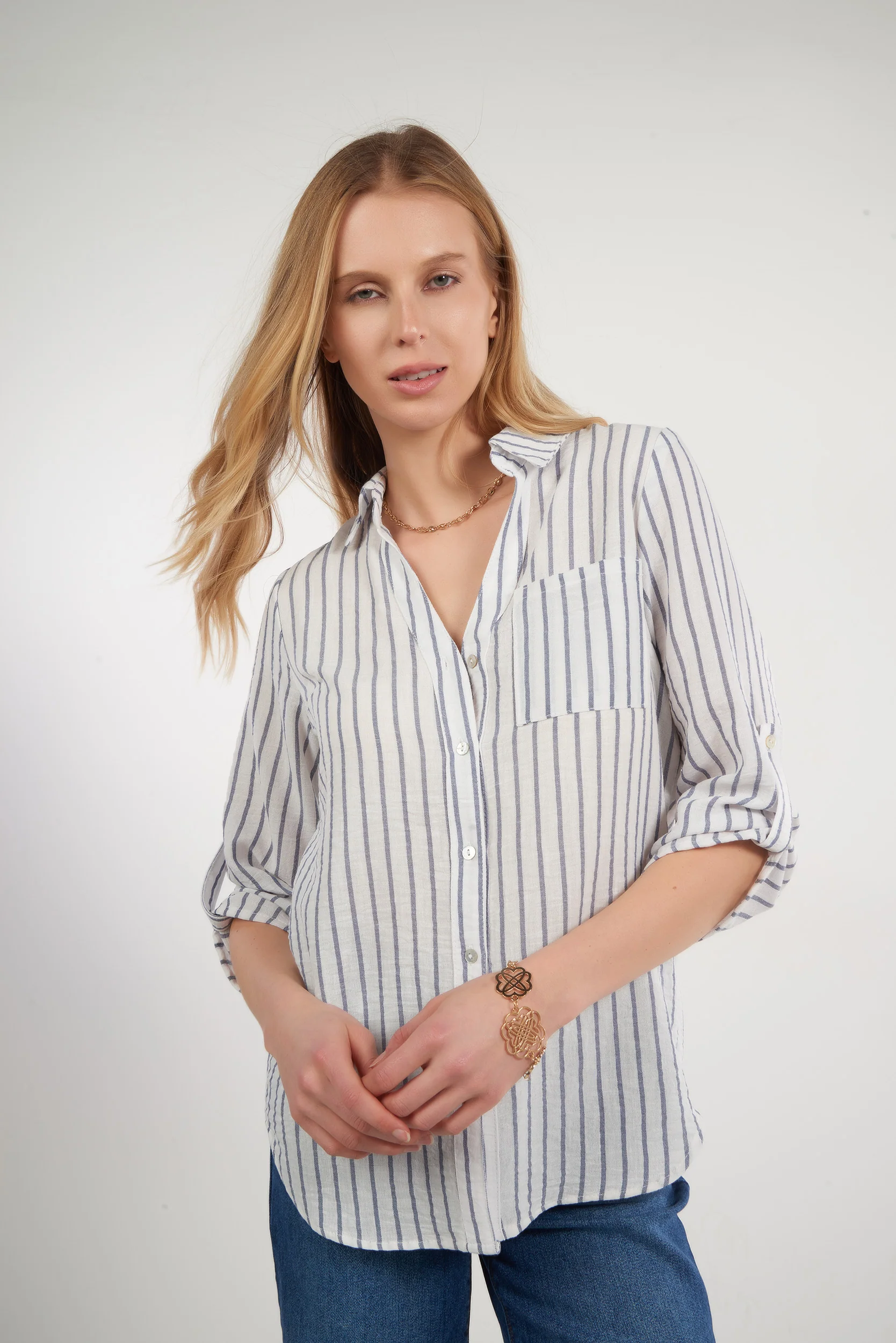 Blouse rayée à manches trois-quarts - PINGA-3 - (R-A19) - Image 4