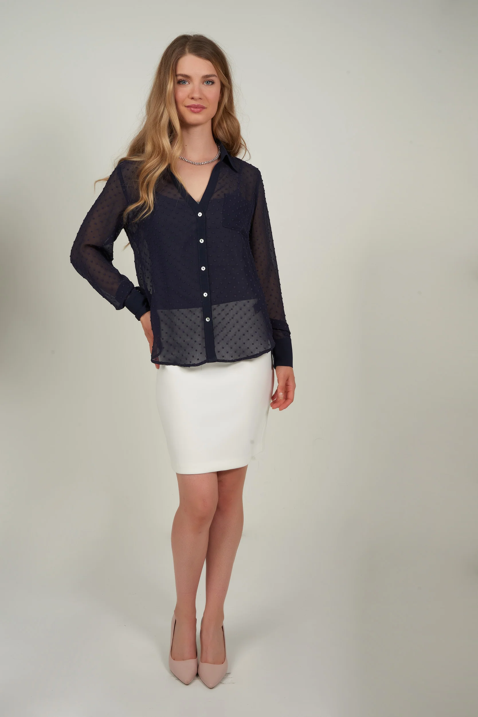 Blouse en chiffon à pois en relief - DESSA - (R-A11) - Image 12