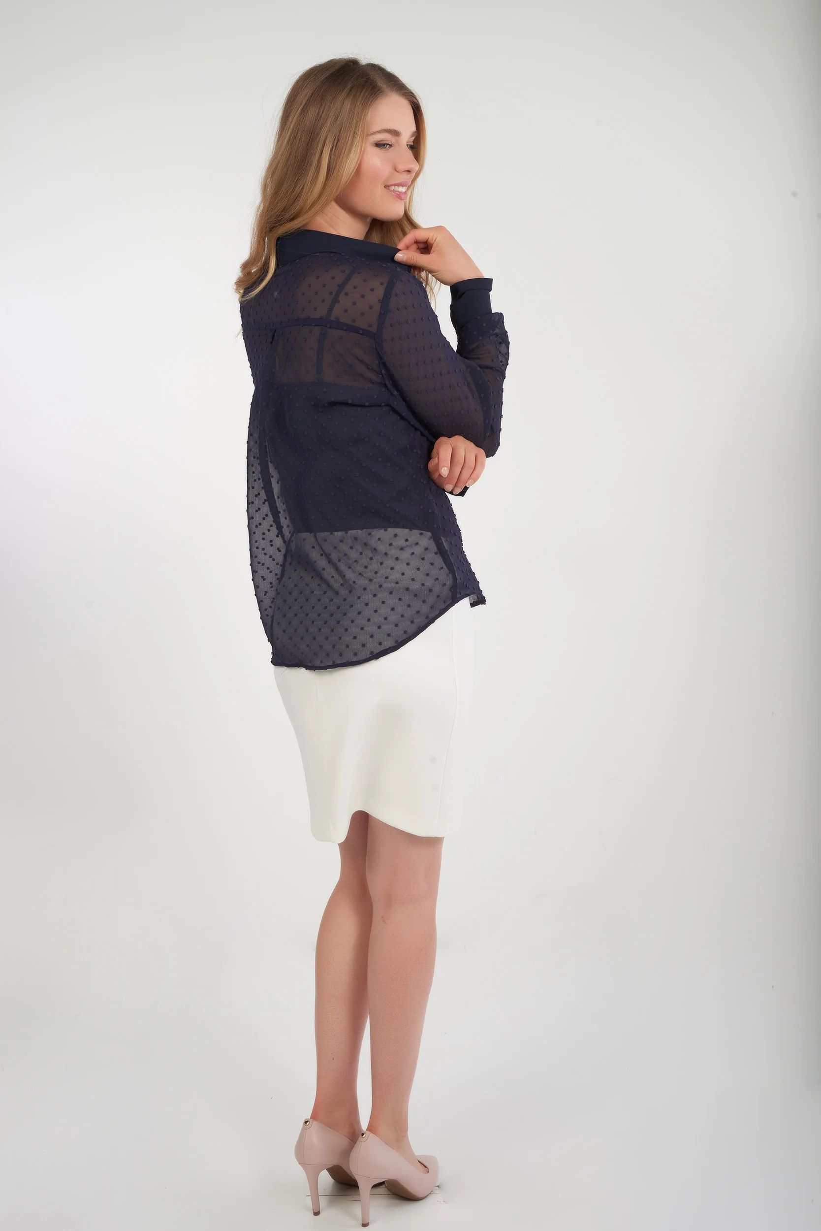 Blouse en chiffon à pois en relief - DESSA - (R-A11) - Image 13