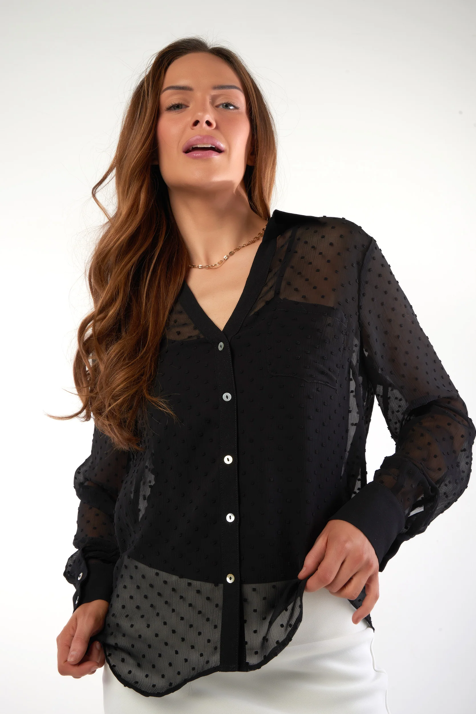 Blouse en chiffon à pois en relief - DESSA - (R-A11) - Image 15