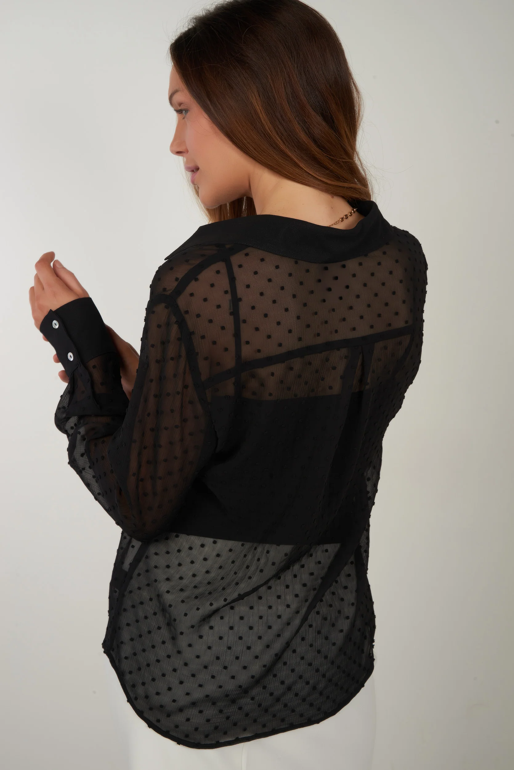 Blouse en chiffon à pois en relief - DESSA - (R-A11) - Image 16