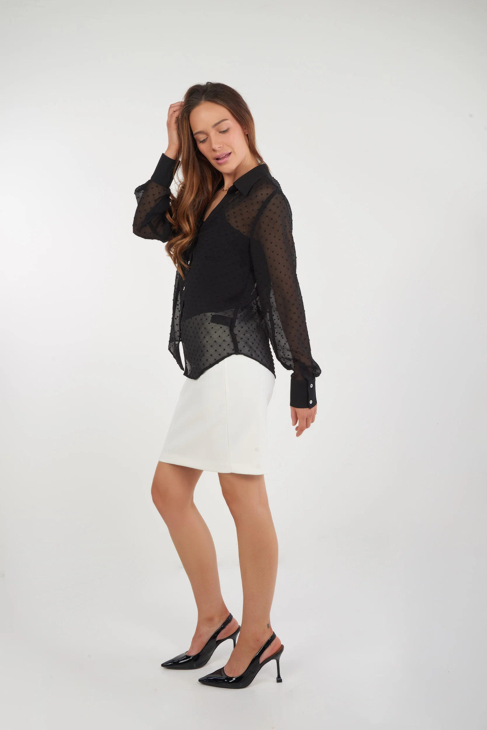 Blouse en chiffon à pois en relief - DESSA - (R-A11) - Image 18