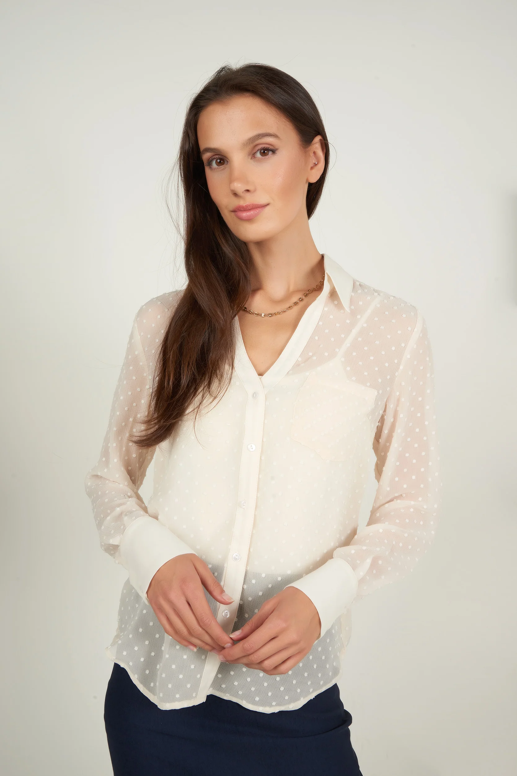 Blouse en chiffon à pois en relief - DESSA - (R-A11) - Image 4
