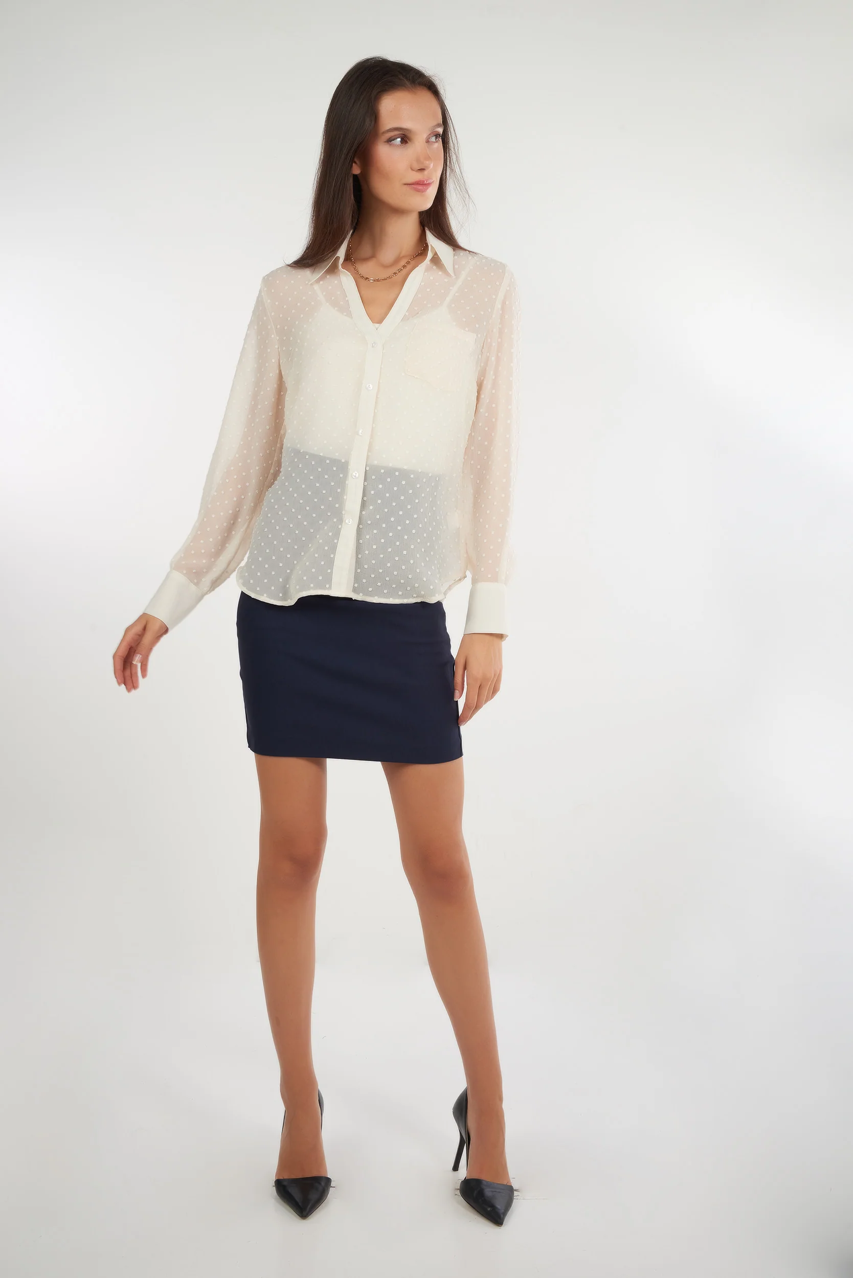 Blouse en chiffon à pois en relief - DESSA - (R-A11) - Image 5