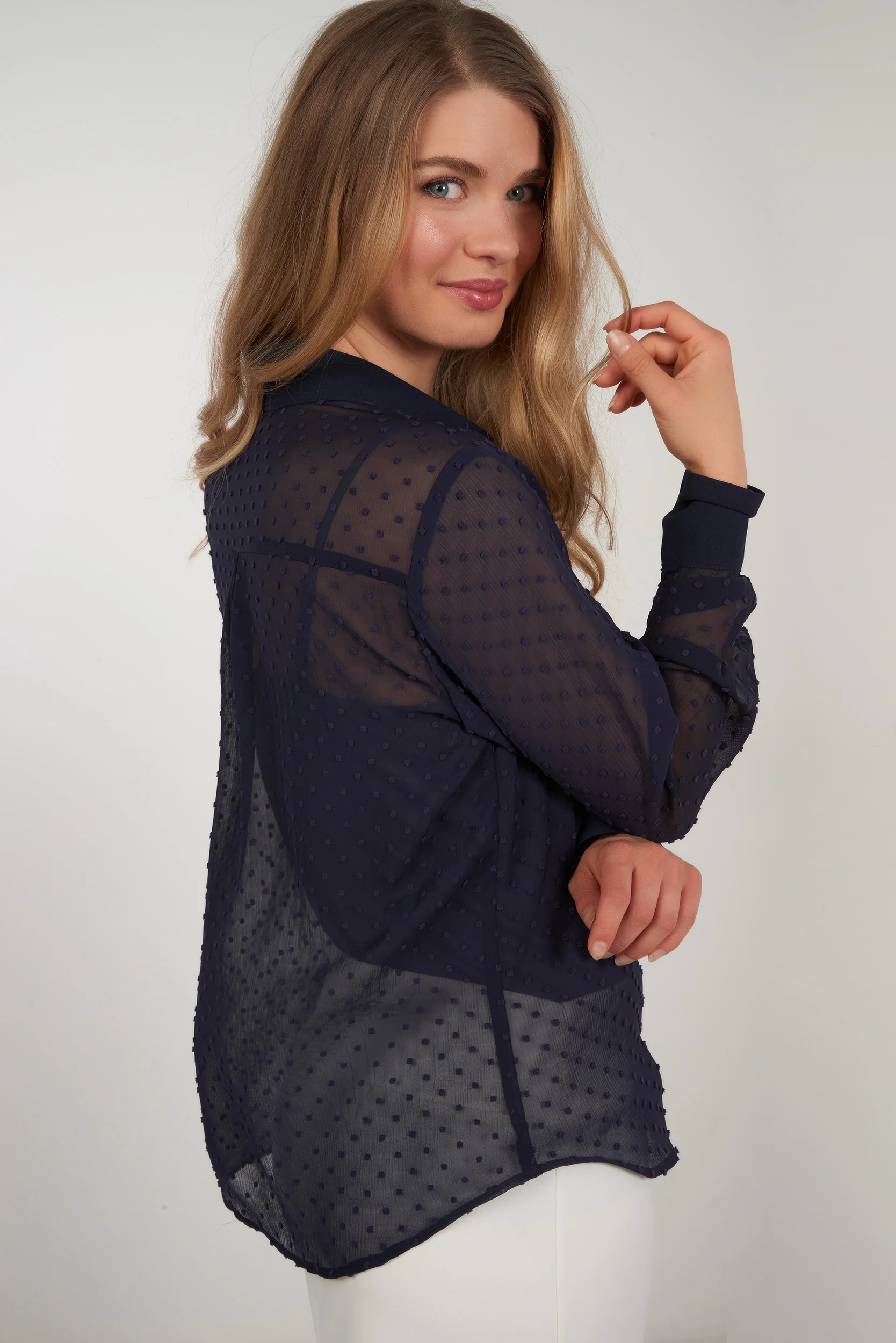 Blouse en chiffon à pois en relief - DESSA - (R-A11) - Image 9