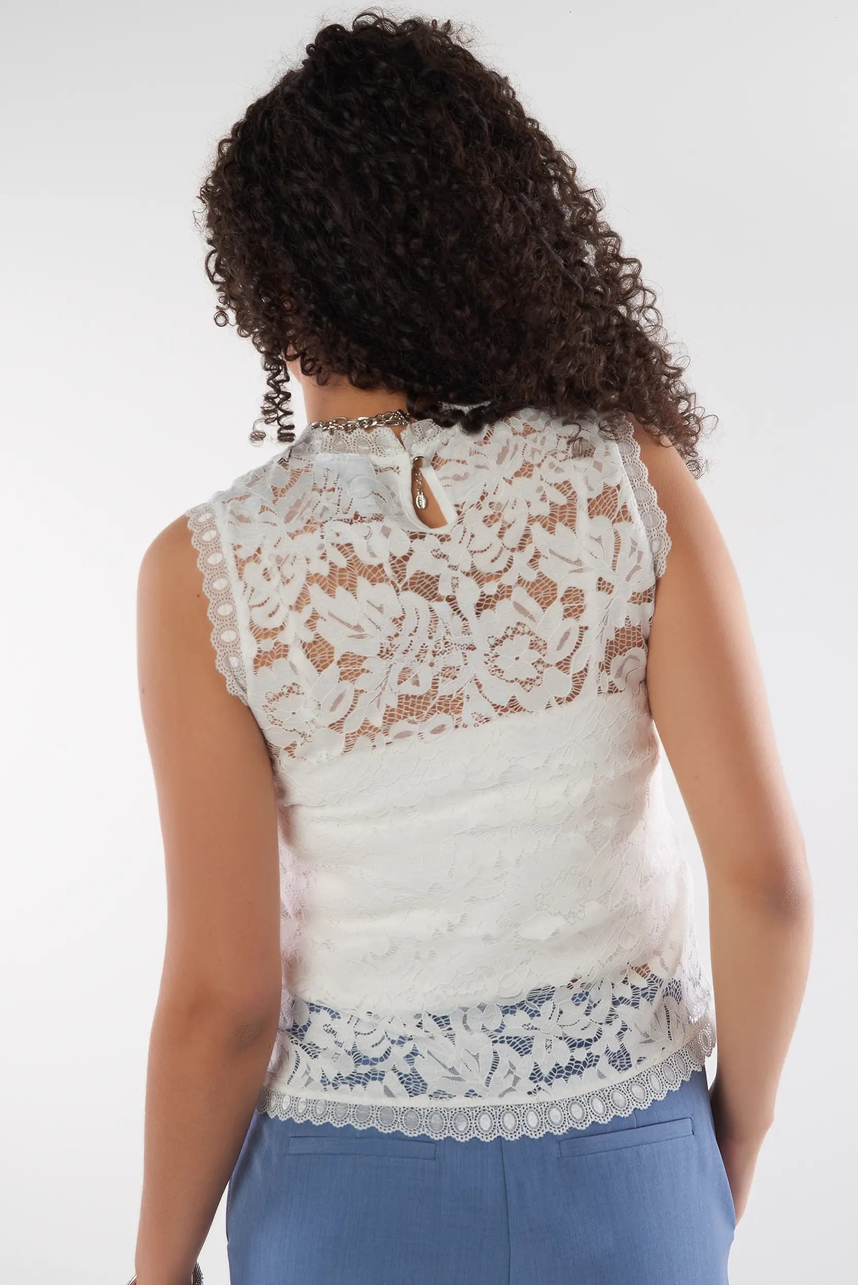 Haut sans manches en dentelle - BLANCHE - (E-B1) - Image 3