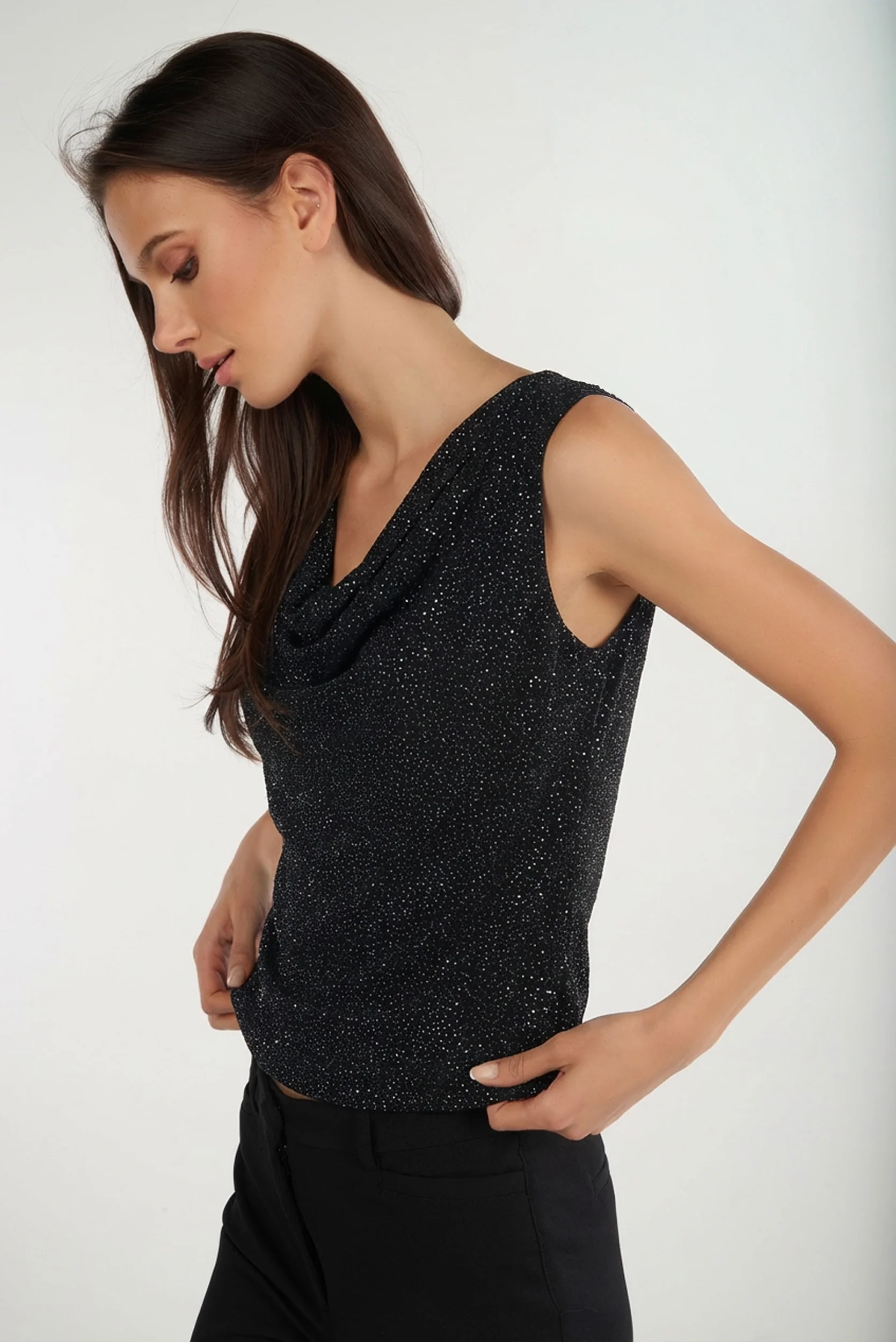 Camisole brillante avec décolleté drapé - ZAFINA - (R-A5) - Image 3