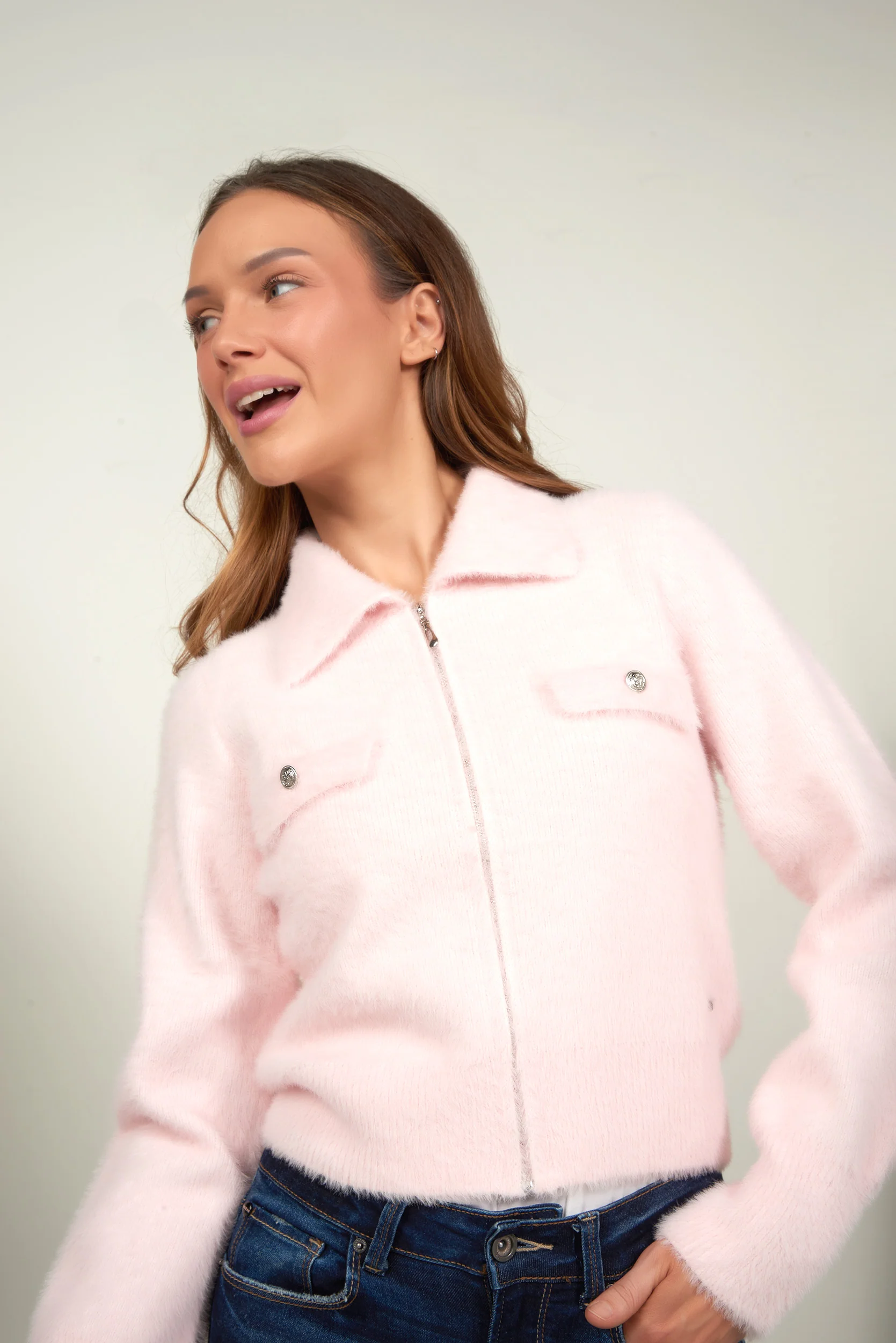 Cardigan fluffy avec zip - VALESKA - (E-B8) - Image 10