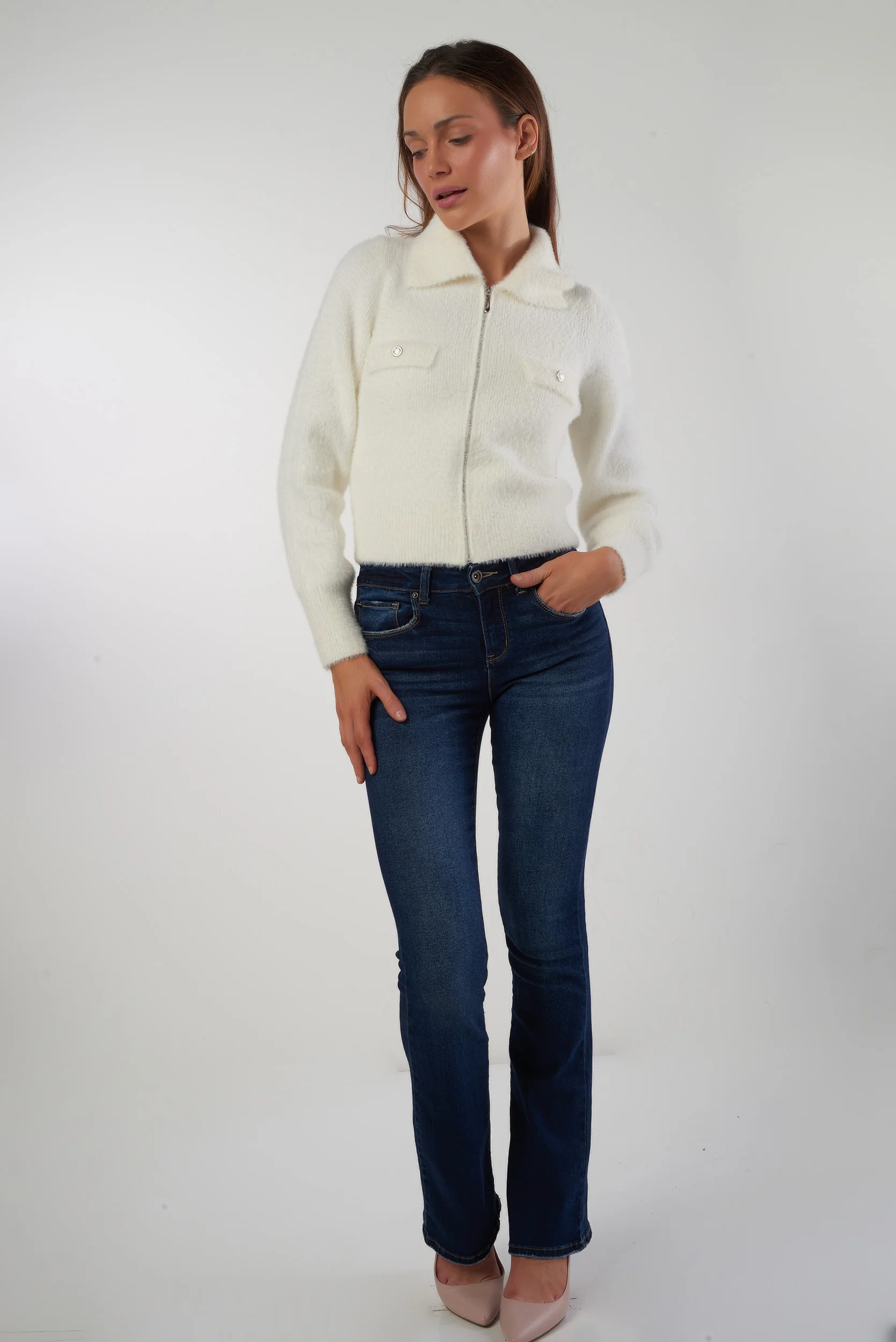 Cardigan fluffy avec zip - VALESKA - (E-B8) - Image 7