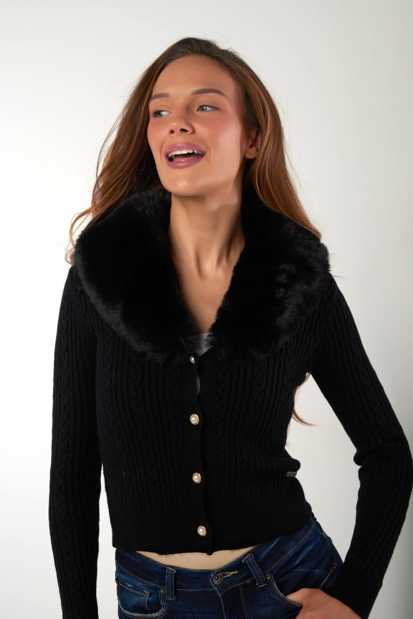 Cardigan à col en fourrure - PINA - (E-B8) - Image 10