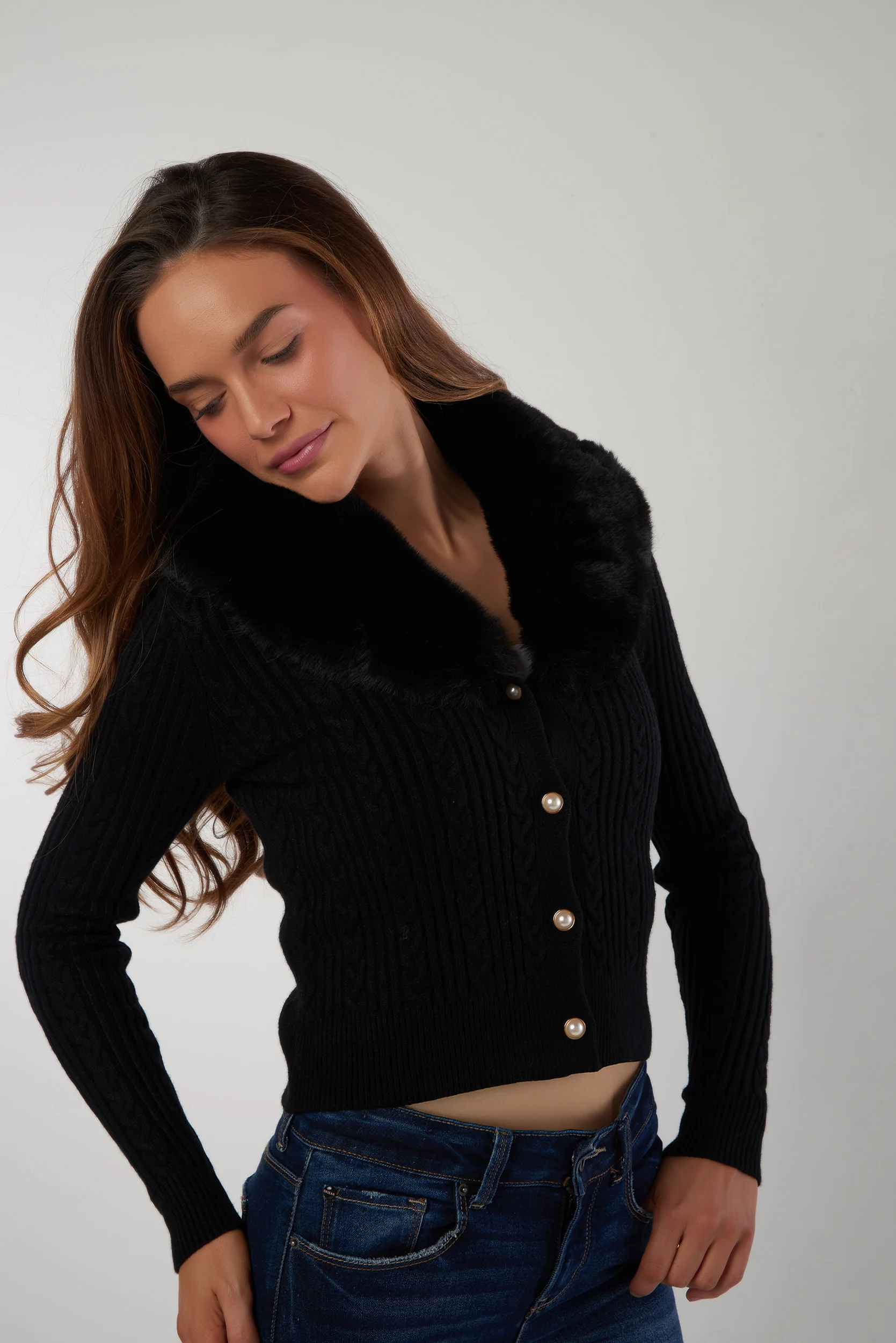 Cardigan à col en fourrure - PINA - (E-B8) - Image 14