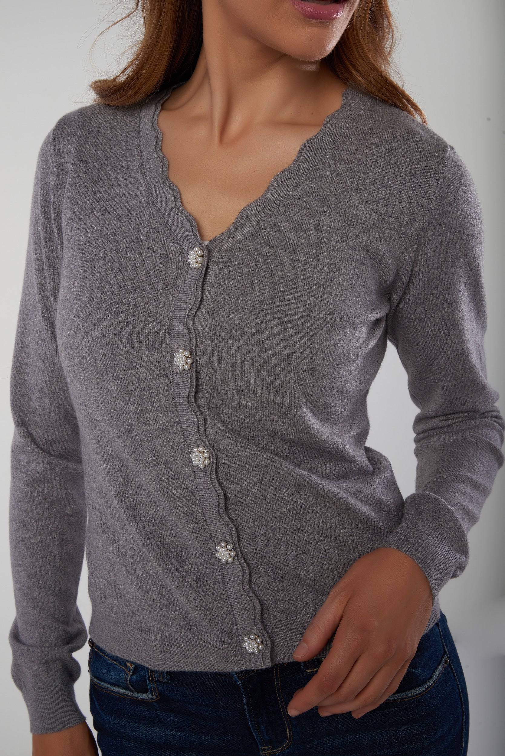 Cardigan festonné avec perles - BRUNA - (E-B8) - Image 5