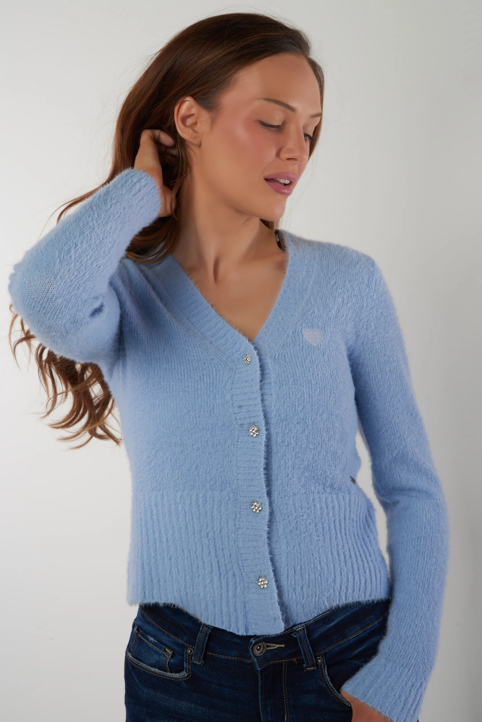 Cardigan duveteux à col en V - LAURANA-Y2 - (E-B7) - Image 3