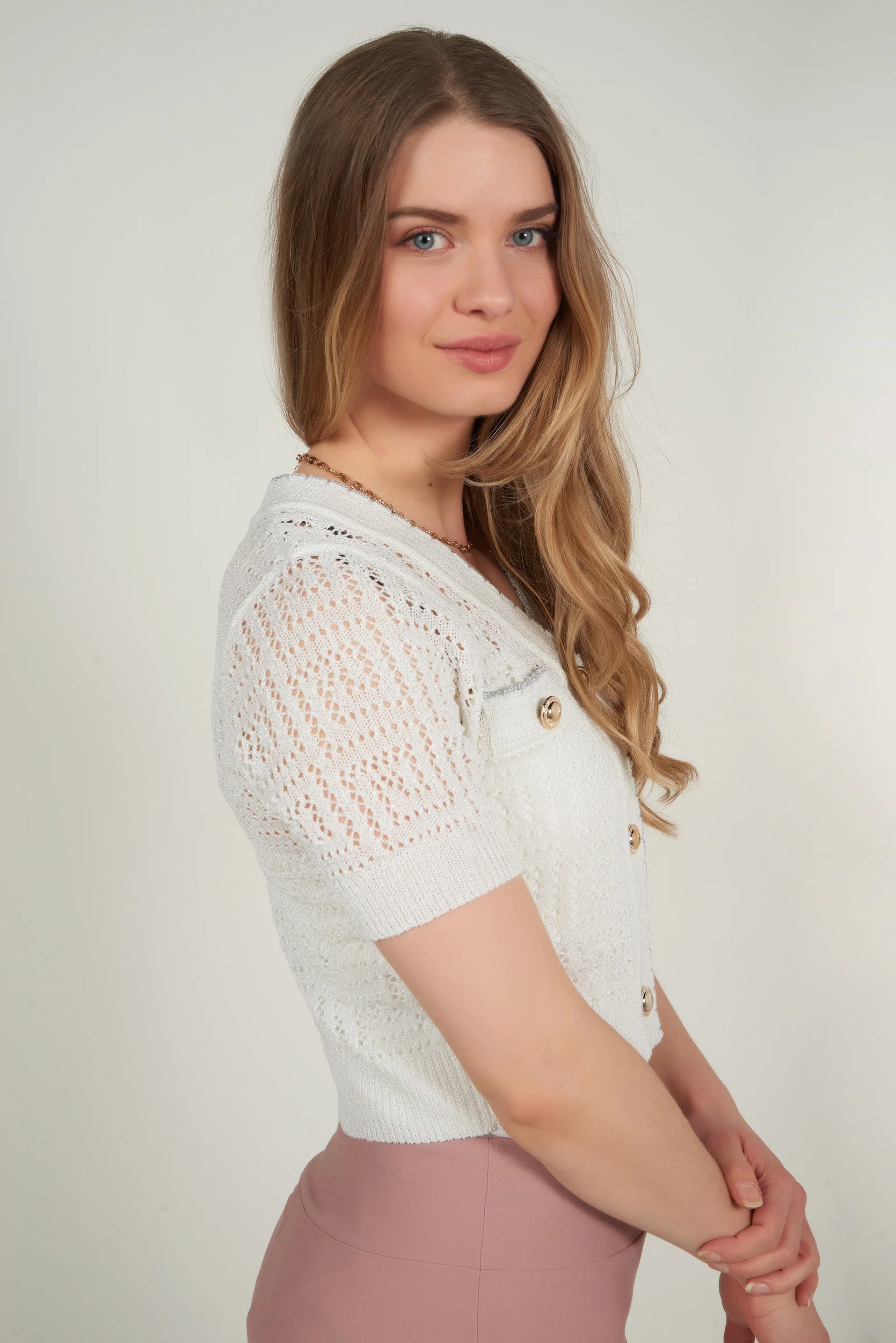 Cardigan en crochet à manches courtes - DONA - (E-A10) - Image 7