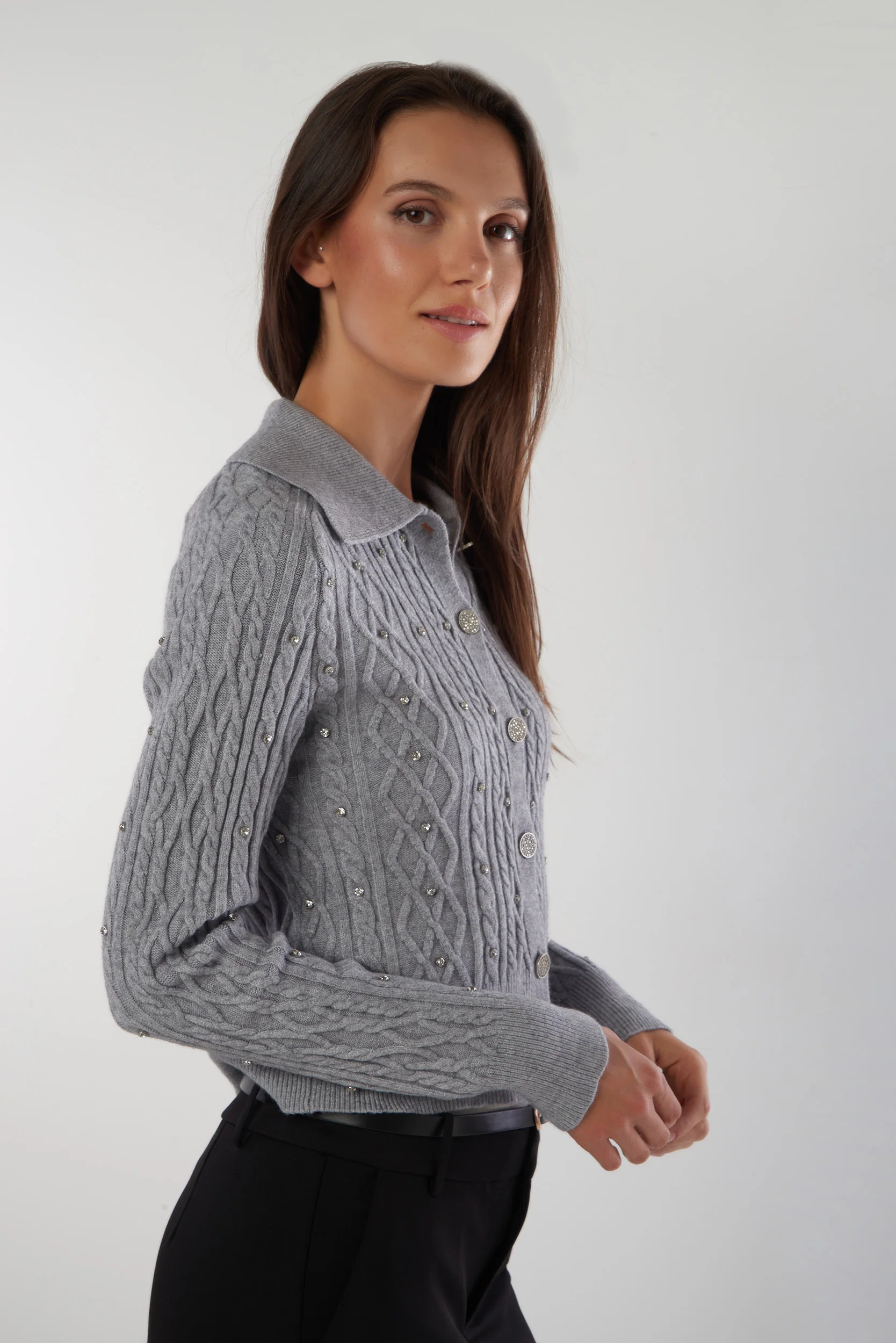 Cardigan torsadé avec pierres - FS162 - (E-A9) - Image 11