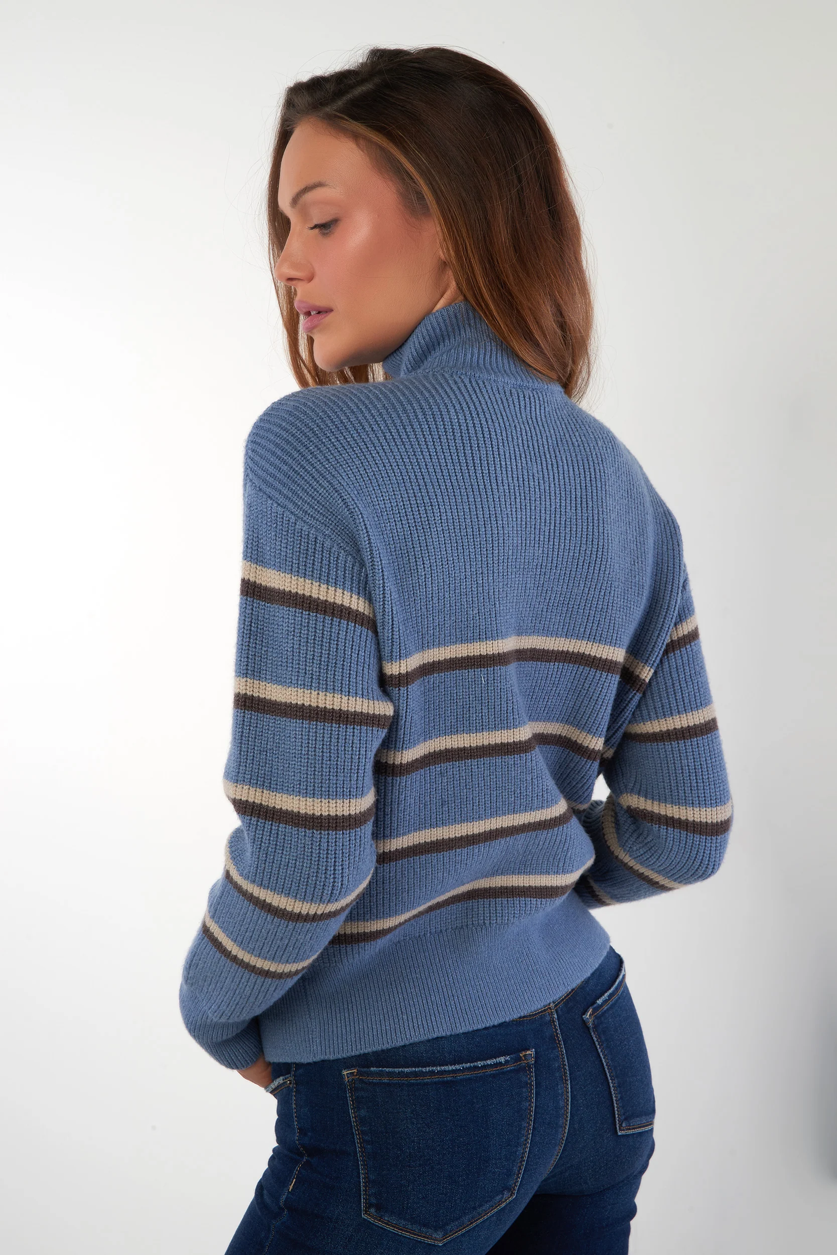 Chandail rayé avec zip - COZY-Y2 - (E-B5) - Image 3