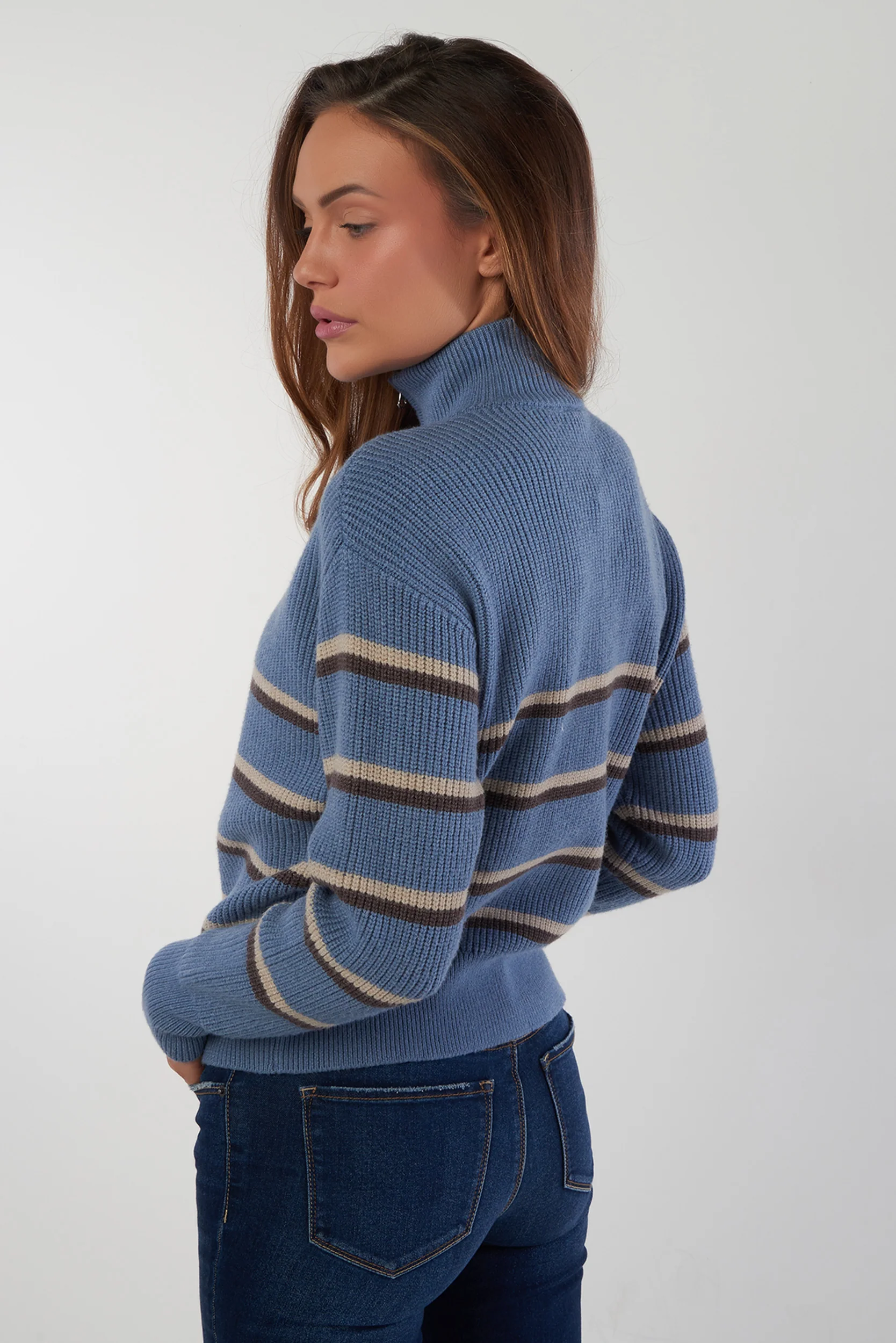 Chandail rayé avec zip - COZY-Y2 - (E-B5) - Image 4