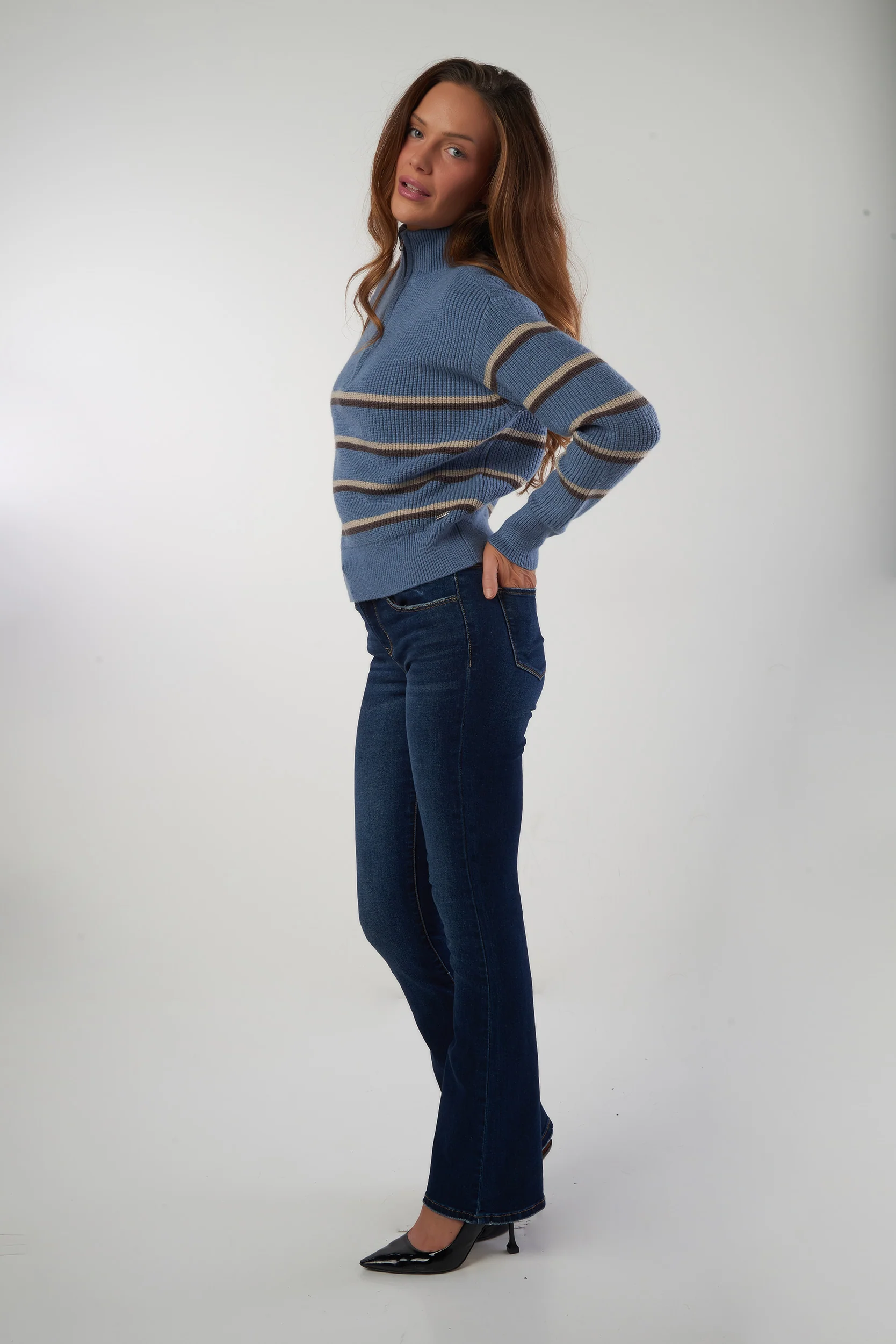 Chandail rayé avec zip - COZY-Y2 - (E-B5) - Image 7