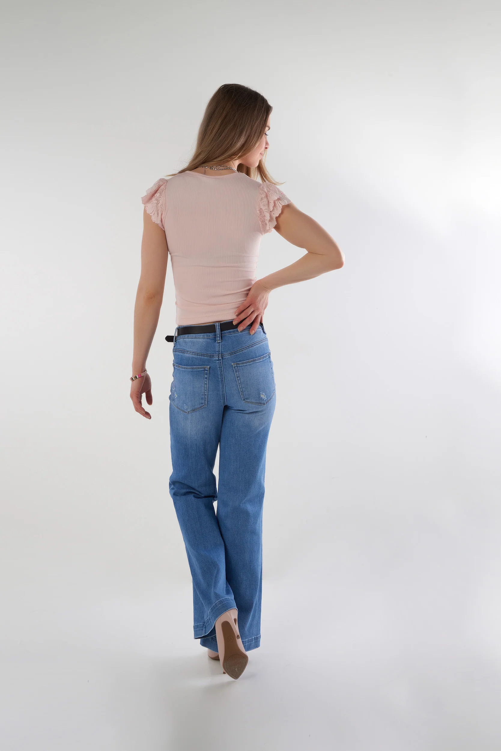 Jean bleu classique à jambe large évasée - EP3707 - (E-C15) - Image 7