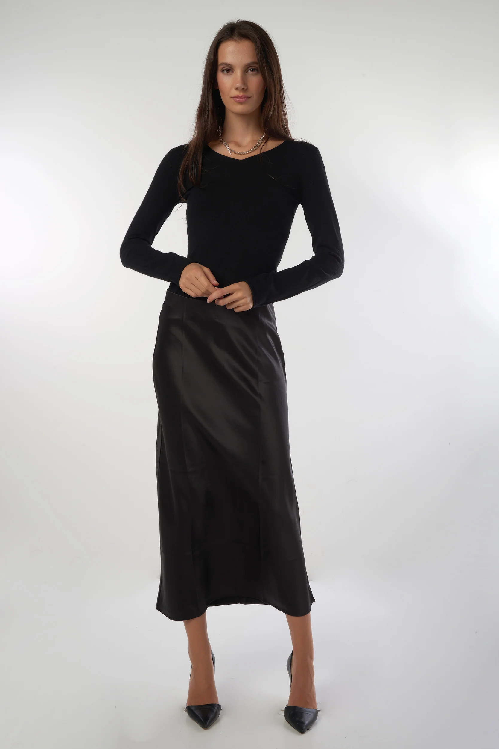 Jupe midi en satin - ISK1381 - (E-B1) - Image 13