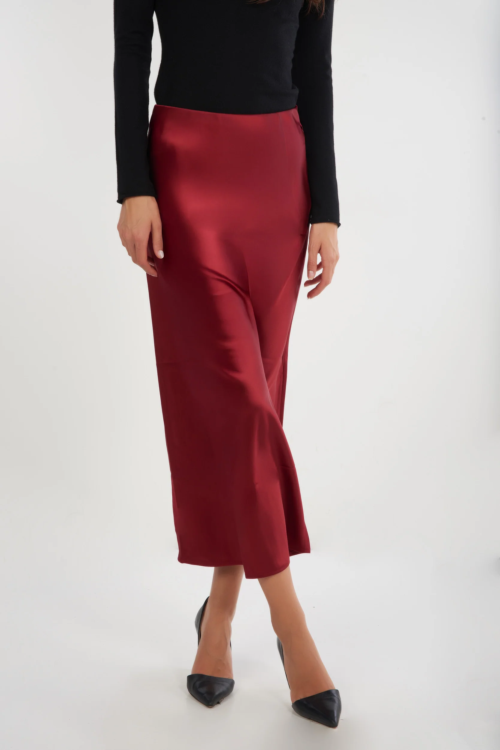 Jupe midi en satin - ISK1381 - (E-B1) - Image 3