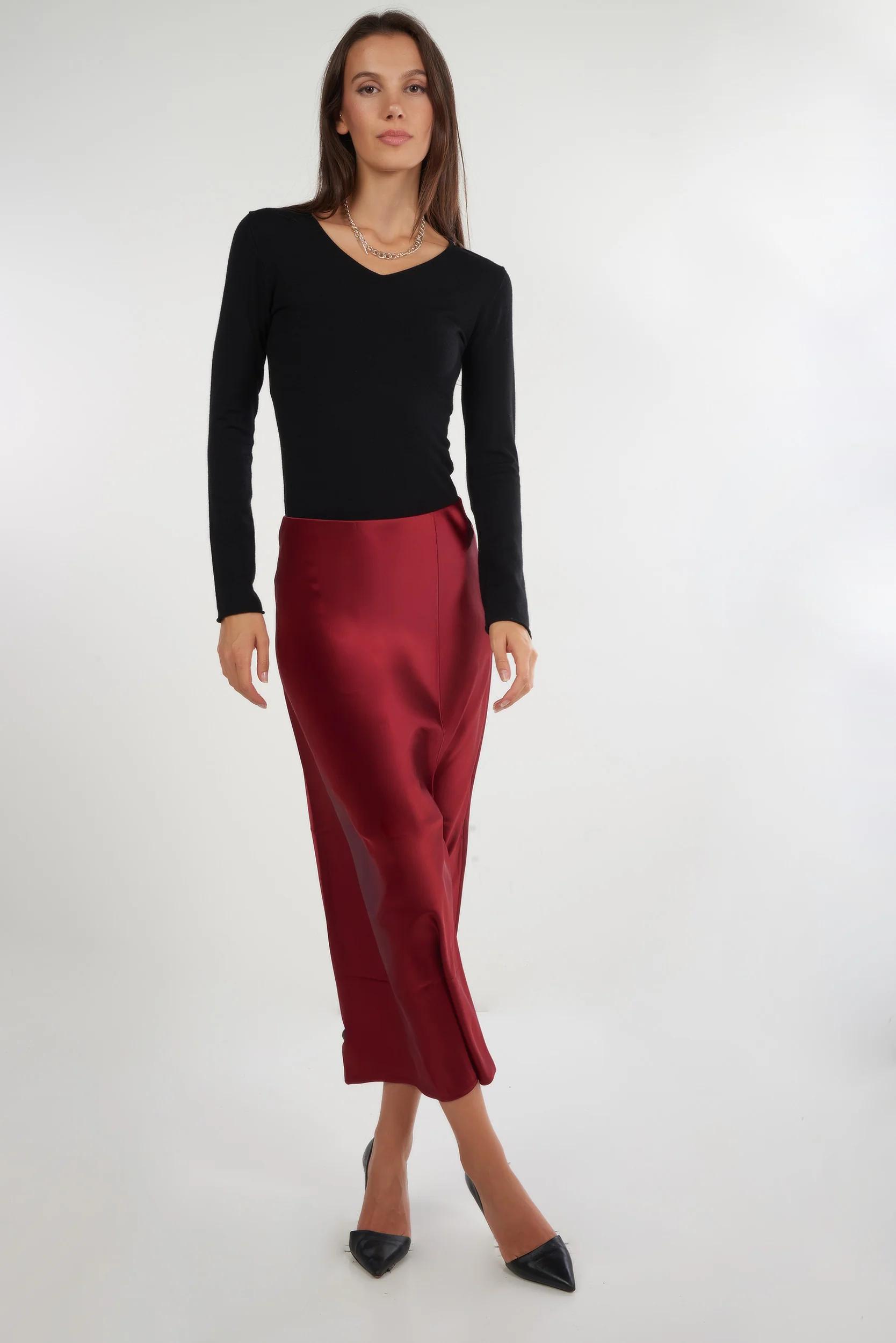 Jupe midi en satin - ISK1381 - (E-B1) - Image 4