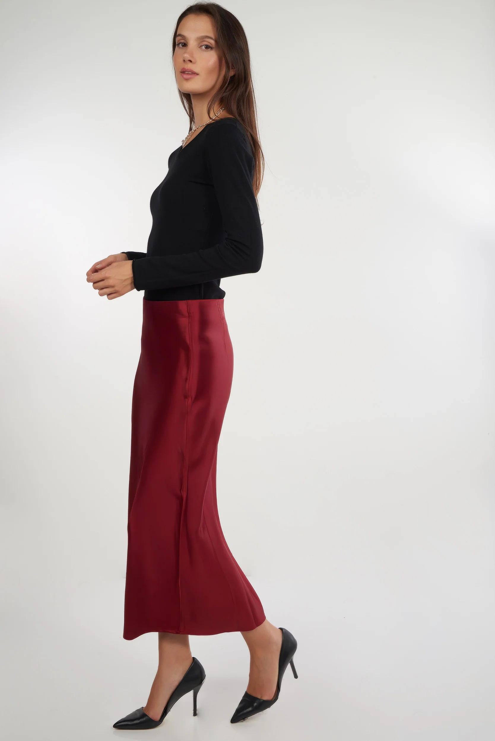 Jupe midi en satin - ISK1381 - (E-B1) - Image 6