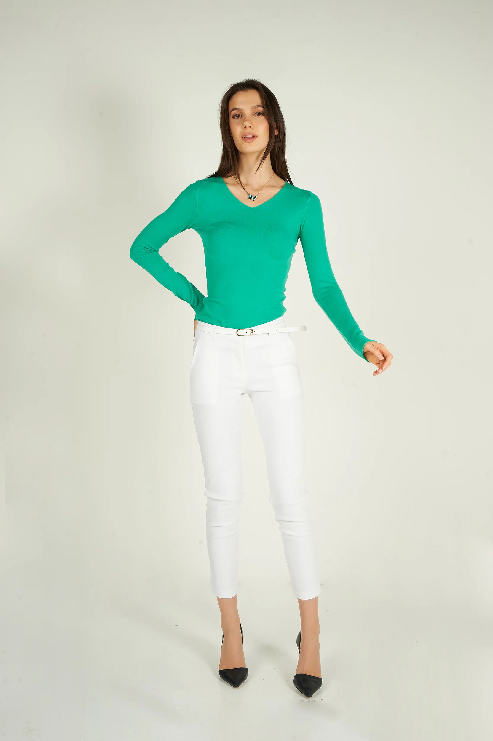 Pantalon à jambe étroite avec ceinture - HP9080-Y1 - (E-C1) - Image 4