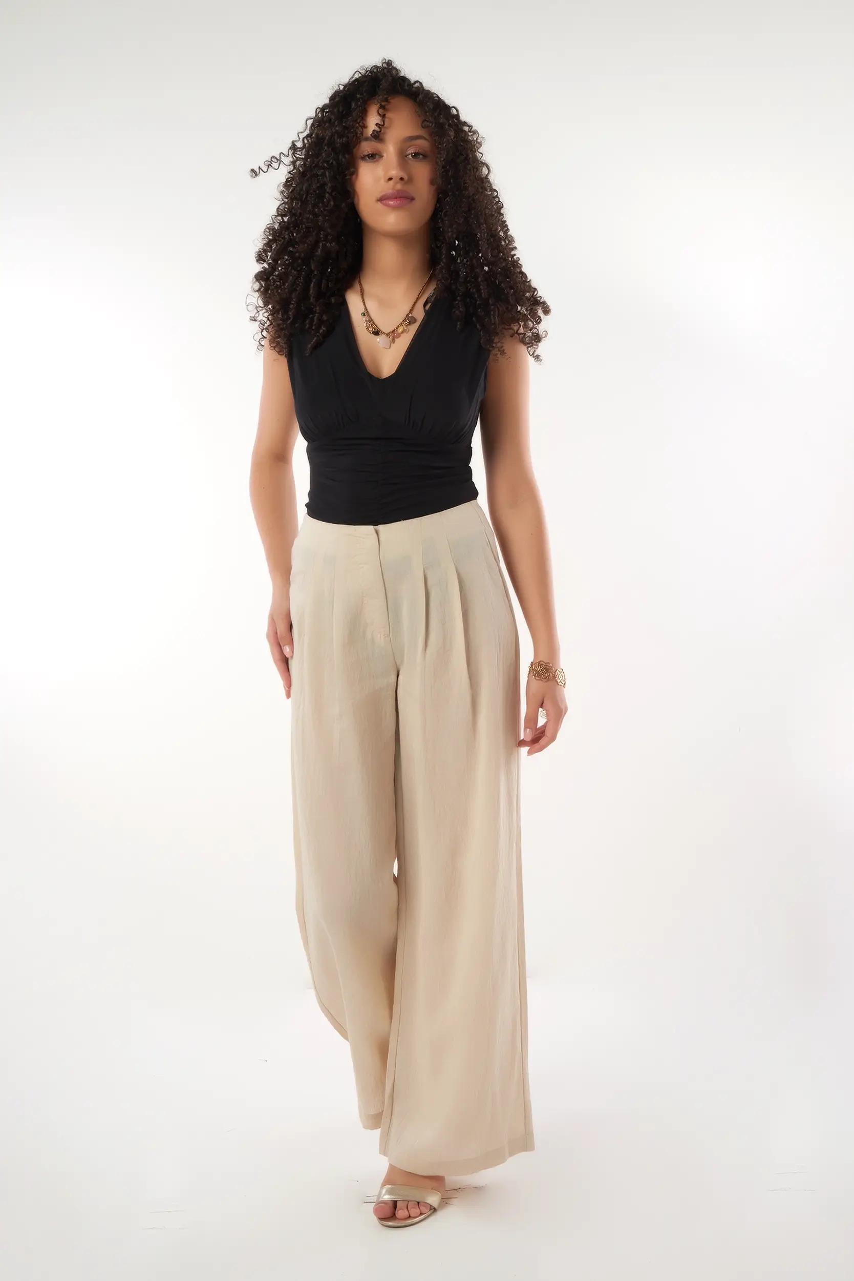 Pantalon Palazzo Beige - FEA - (E-C9) - Image 4