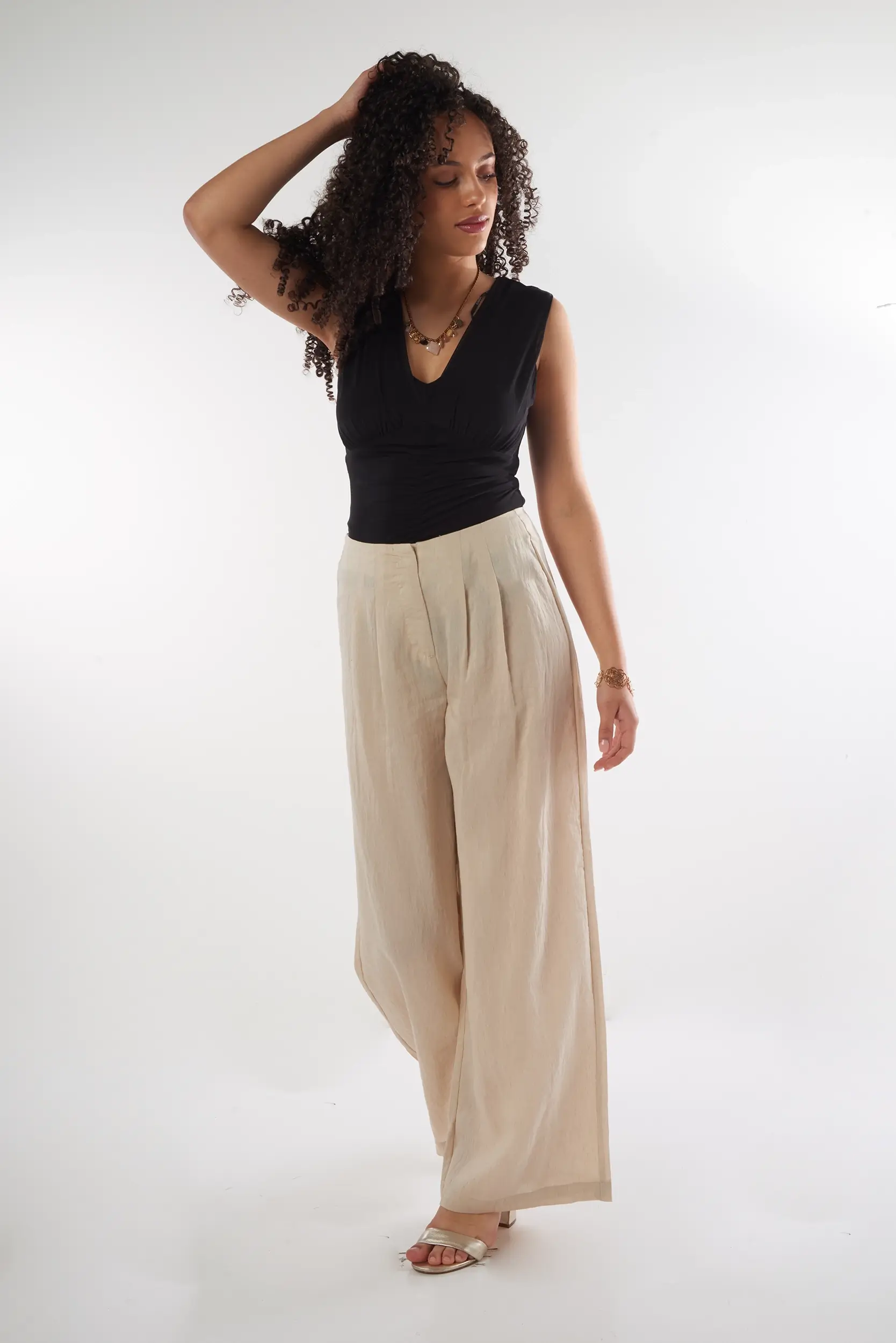Pantalon Palazzo Beige - FEA - (E-C9) - Image 5