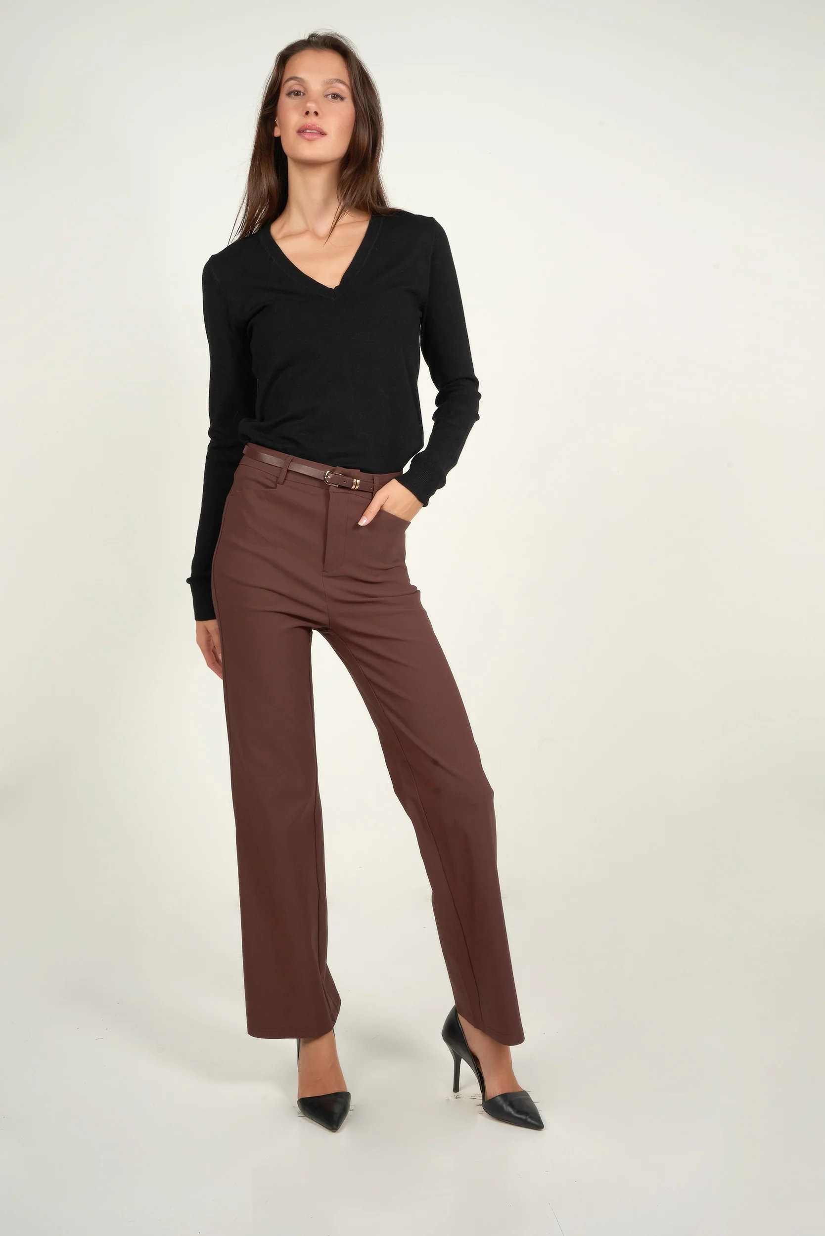 Pantalon jambe large avec ceinture - YP5078 - (E-C2) - Image 5