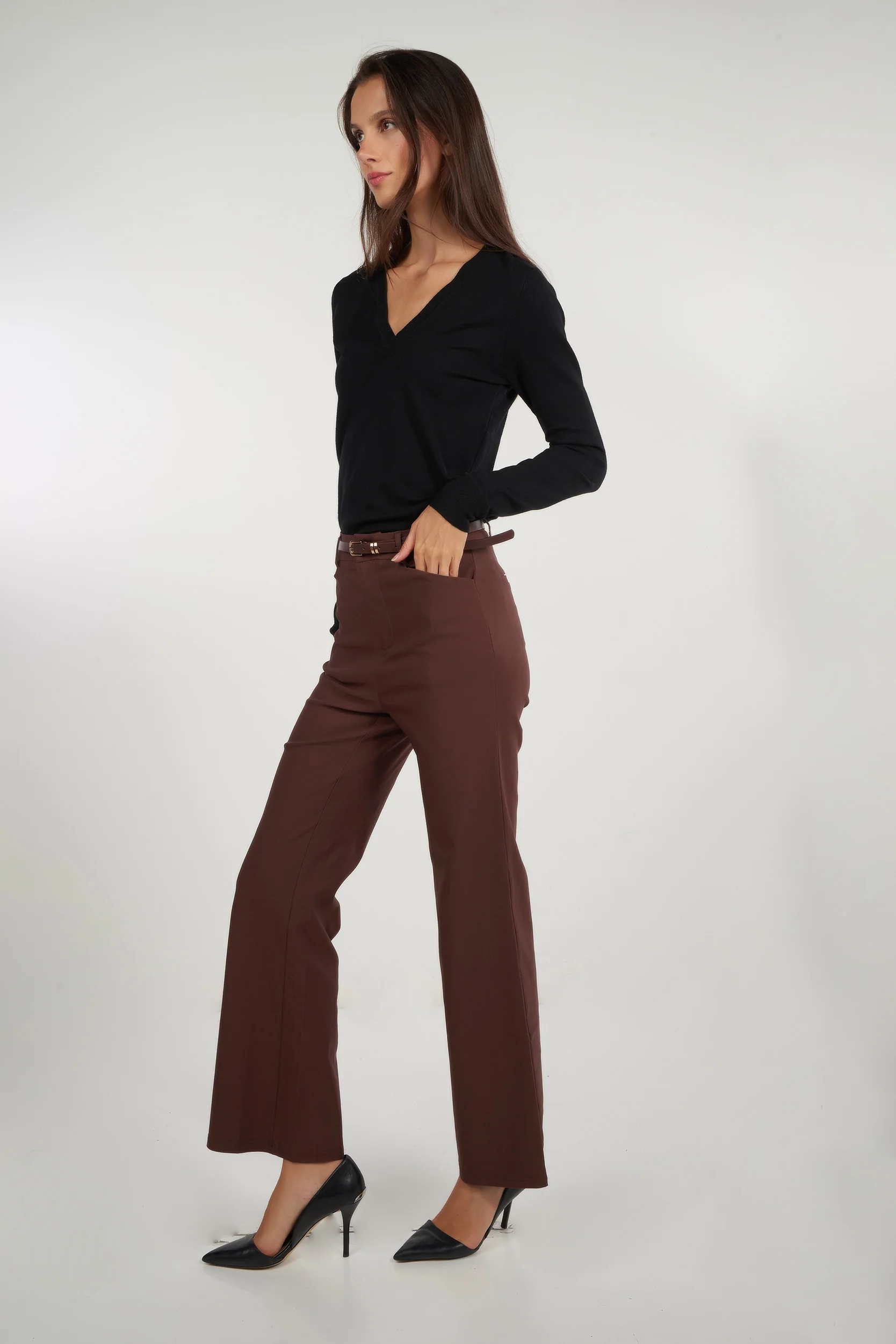Pantalon jambe large avec ceinture - YP5078 - (E-C2) - Image 7
