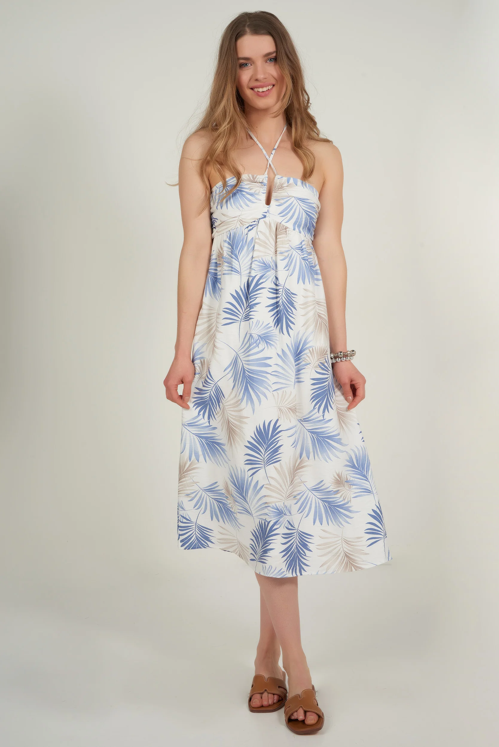 Robe à motif feuilles de palmier - D6A4662 - (E-A14)